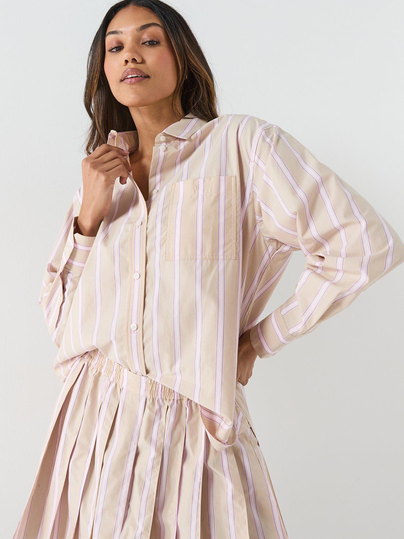 Lacoste Striped Shirt, Beige/Rose, Size 14, Women