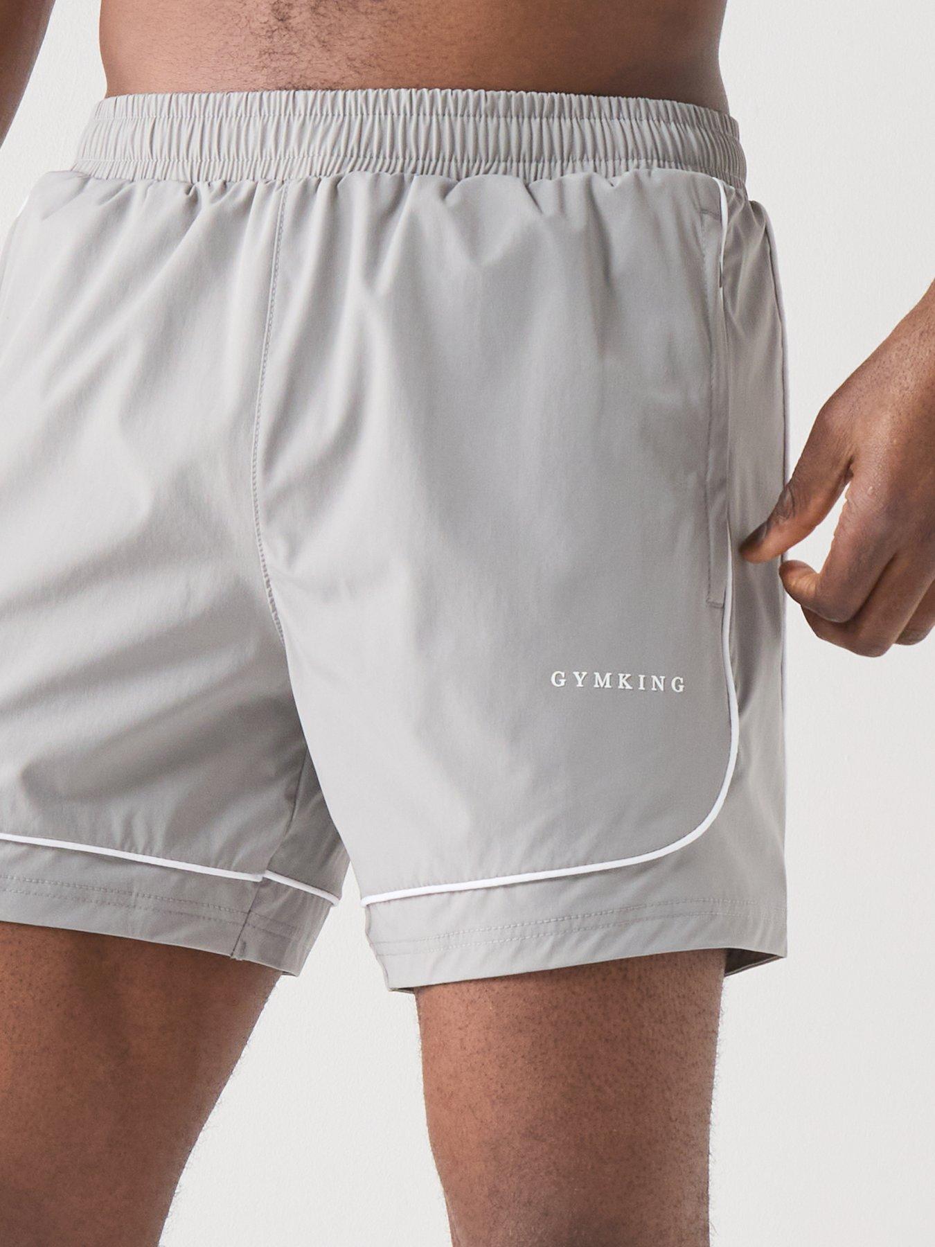 Image 4 of 5 of Gym King Mens Core Piped Training Shorts - Grey