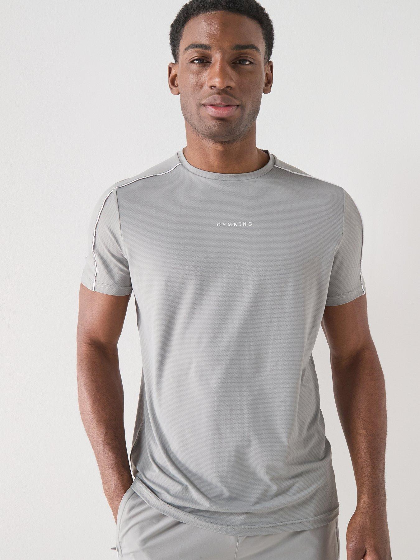 Gym King Mens Core Piped T-Shirt - Grey