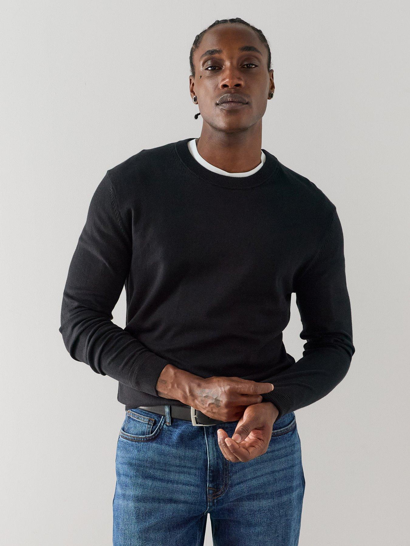 Image 1 of 7 of The Very Collection Cotton Rich Crew Neck Jumper - Black