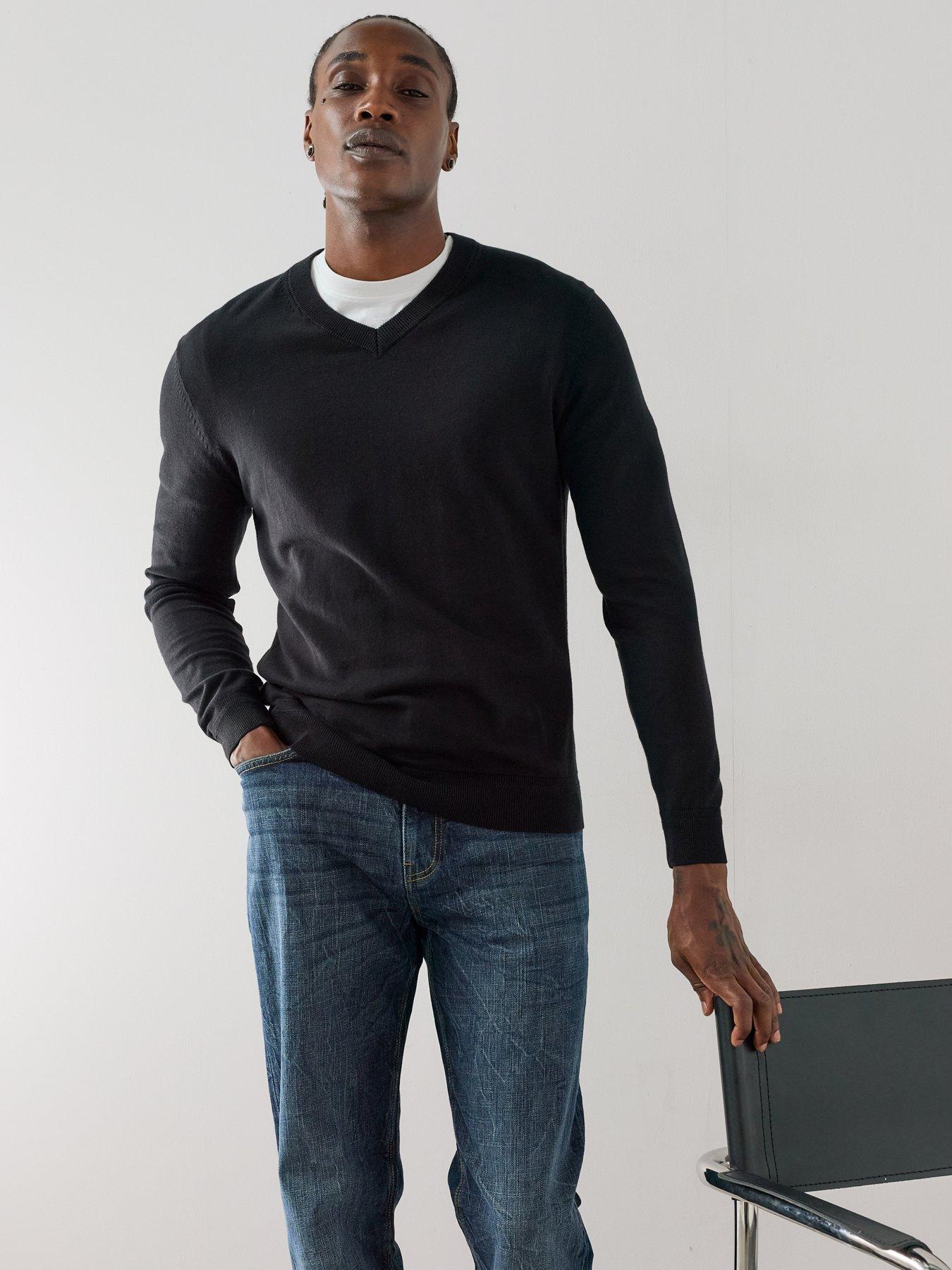The Very Collection Cotton Rich V Neck Jumper - Black