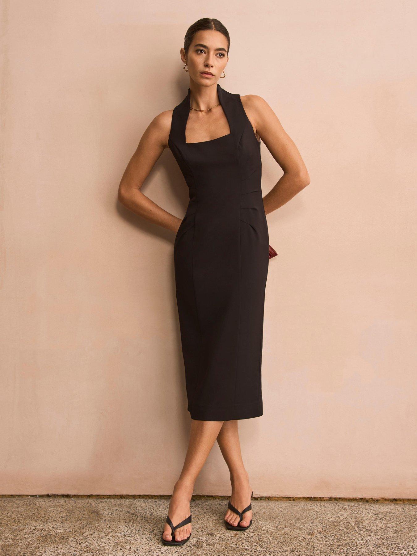 Mint Velvet Square Neck Fitted Dress - Black