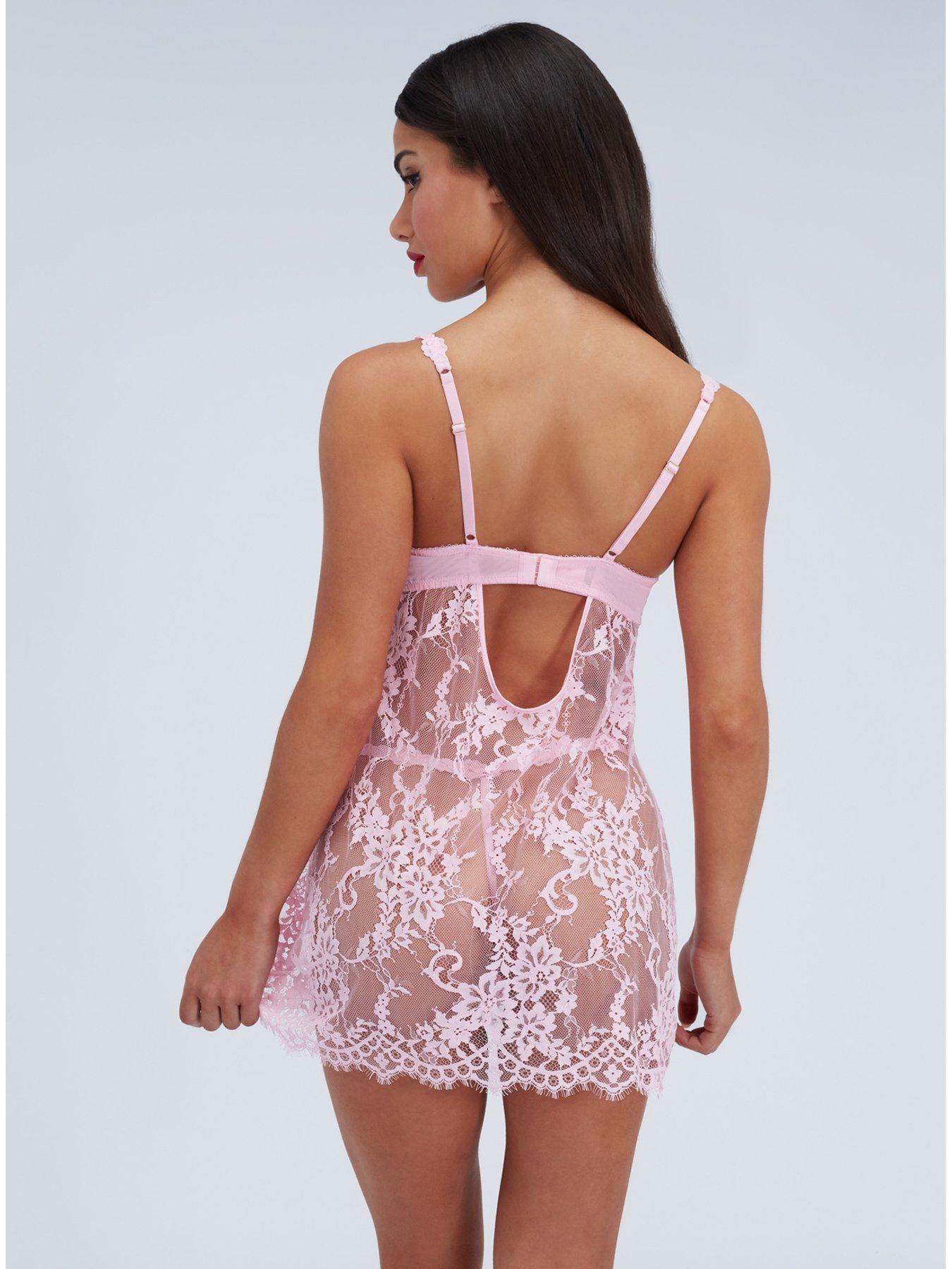 Image 2 of 5 of Boux Avenue Suzette Lace Chemise &amp; Knickers - Light Pink