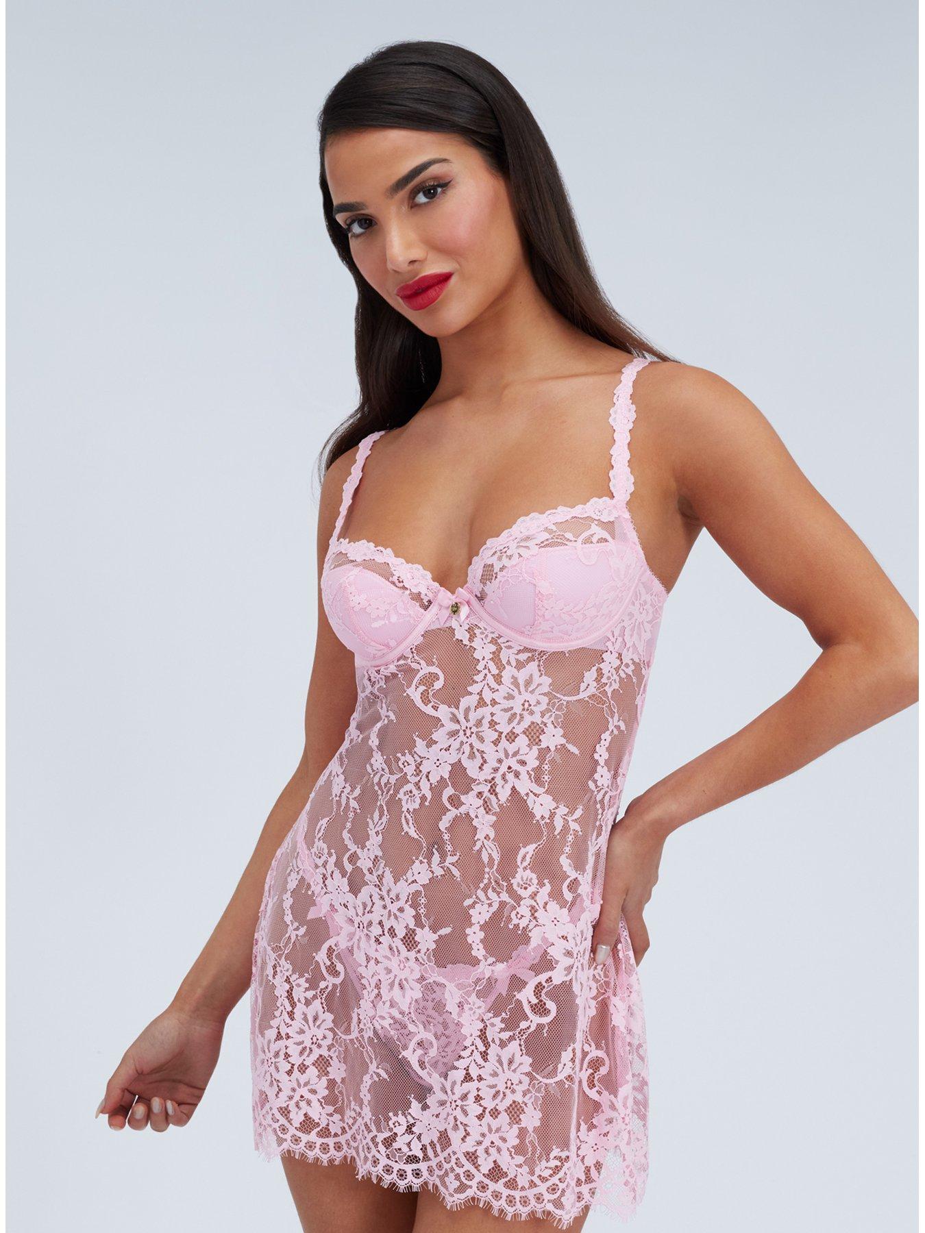 Image 3 of 5 of Boux Avenue Suzette Lace Chemise &amp; Knickers - Light Pink