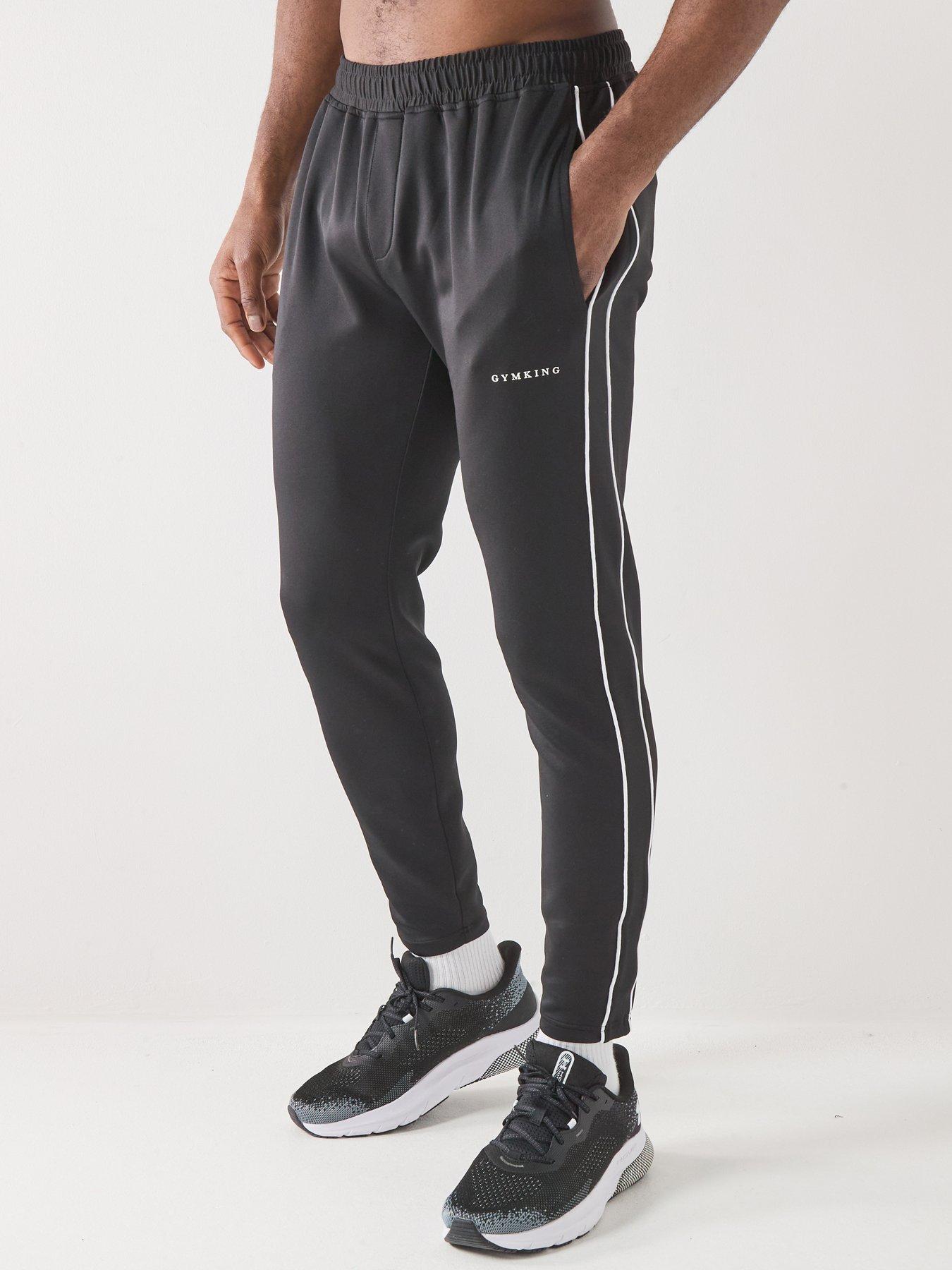 Image 1 of 5 of Gym King Mens Core Piped Tapered Leg Track Pants - Black