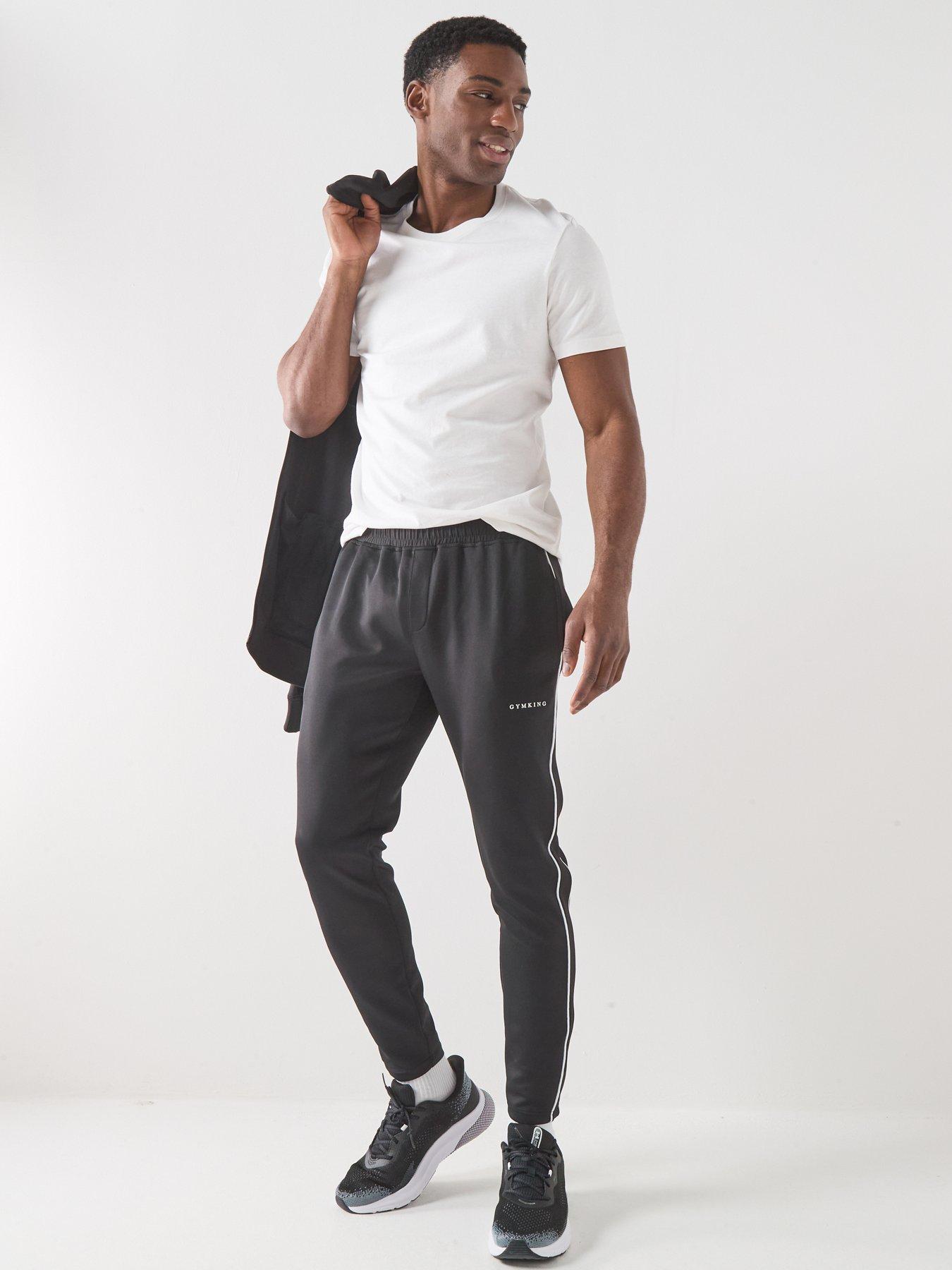 Image 5 of 5 of Gym King Mens Core Piped Tapered Leg Track Pants - Black