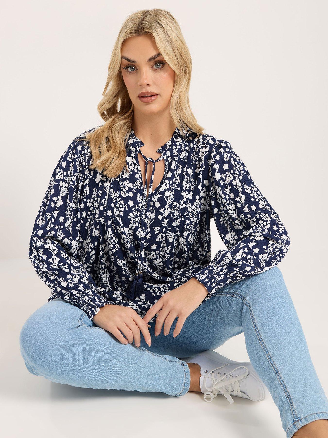 Yours Curve Embellished Gypsy Blouse - Blue
