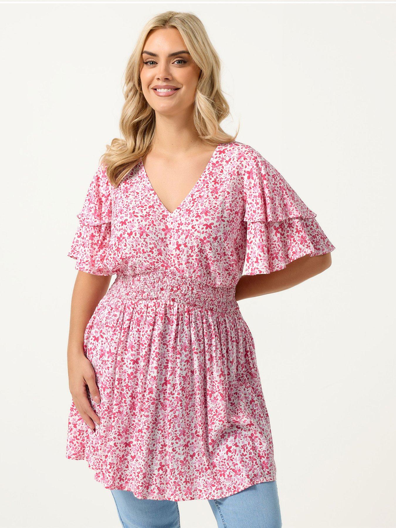 Yours Curve Ditsy Flutter Sleeve Top