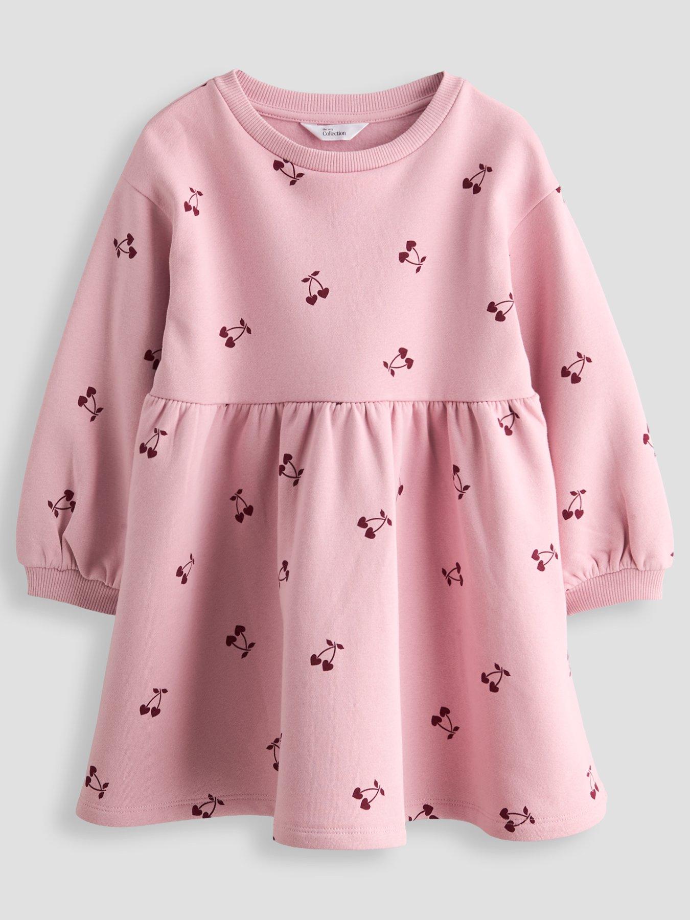 Image 1 of 6 of The Very Collection Girls Cherry Print Sweatshirt Dress (9-12 months - 6-7 years) - Light Pink