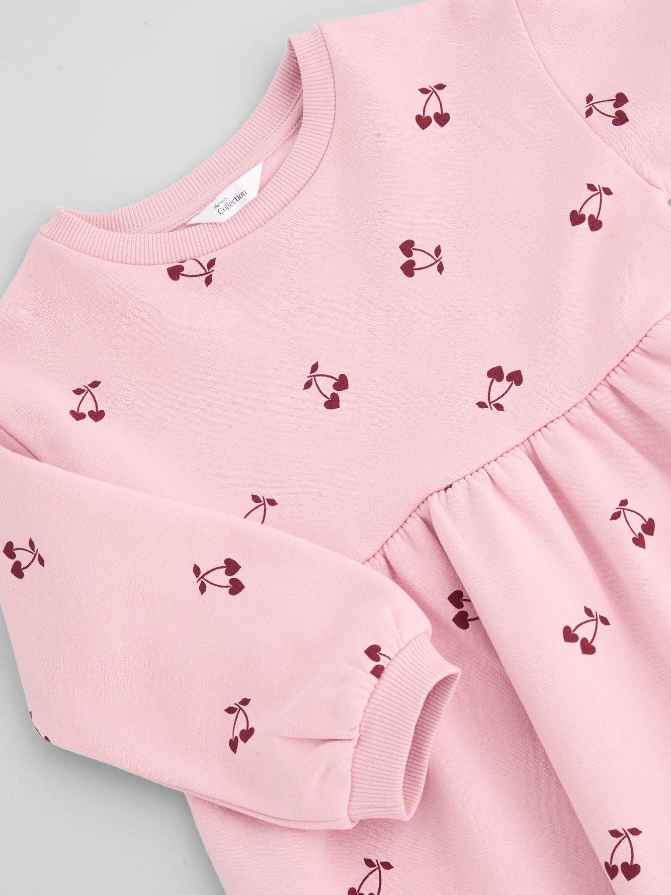 Image 3 of 6 of The Very Collection Girls Cherry Print Sweatshirt Dress (9-12 months - 6-7 years) - Light Pink