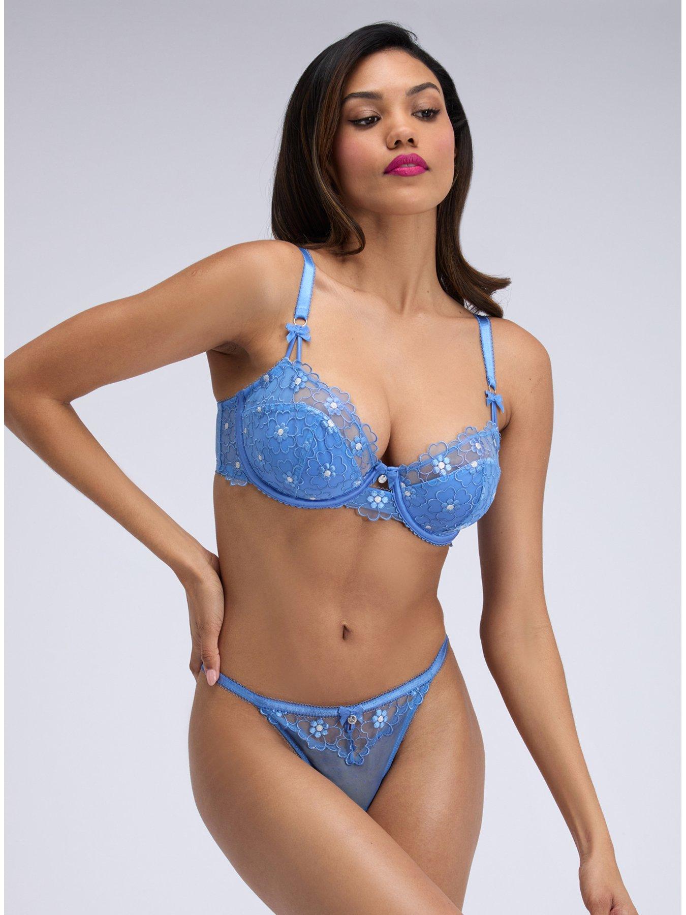 Image 5 of 6 of Boux Avenue Evangeline Embroidered Thong - Cornflower Blue