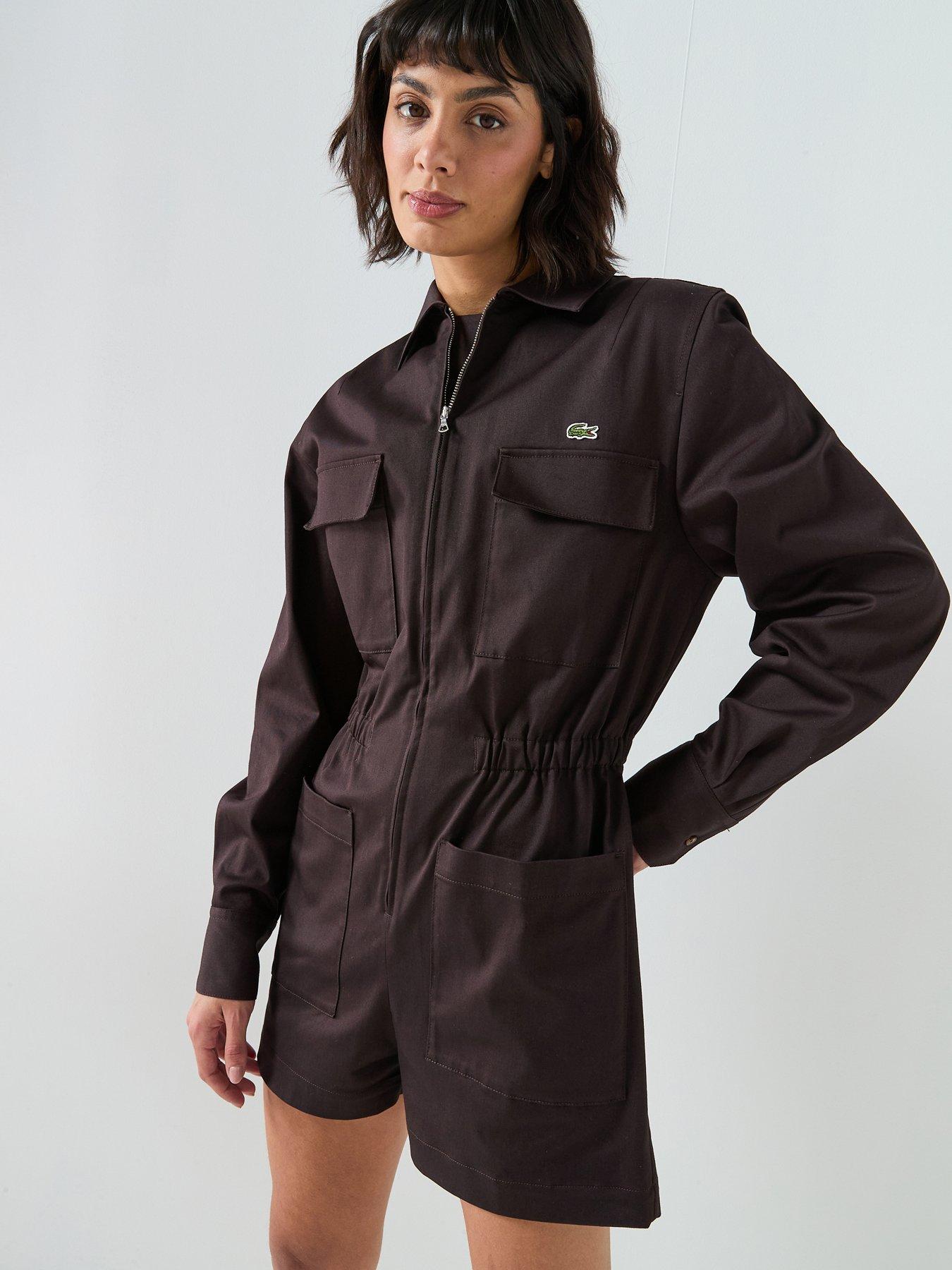 Image 1 of 6 of Lacoste Long Sleeve Playsuit - Brown