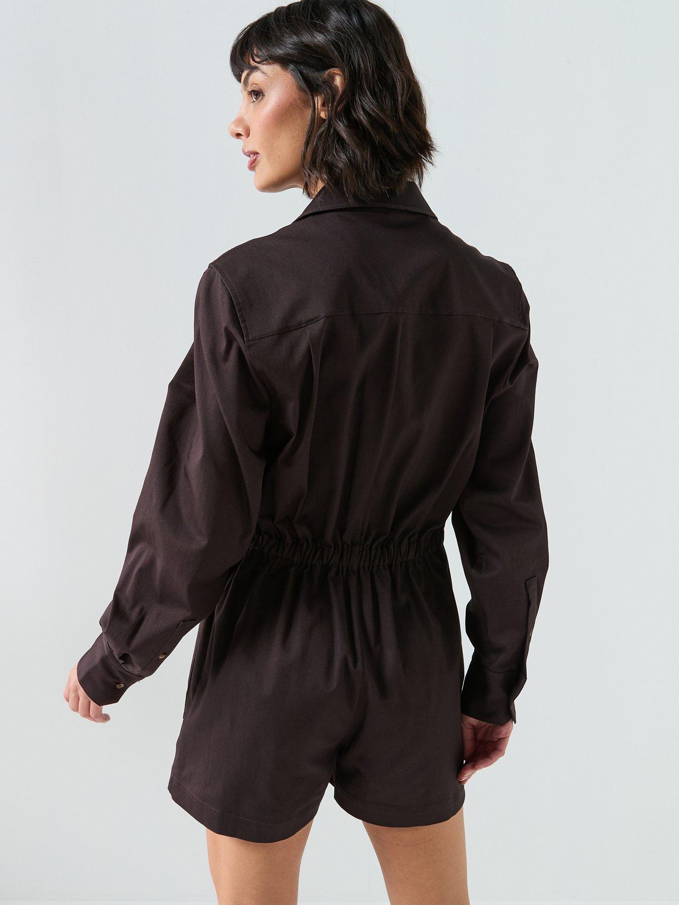 Image 2 of 6 of Lacoste Long Sleeve Playsuit - Brown