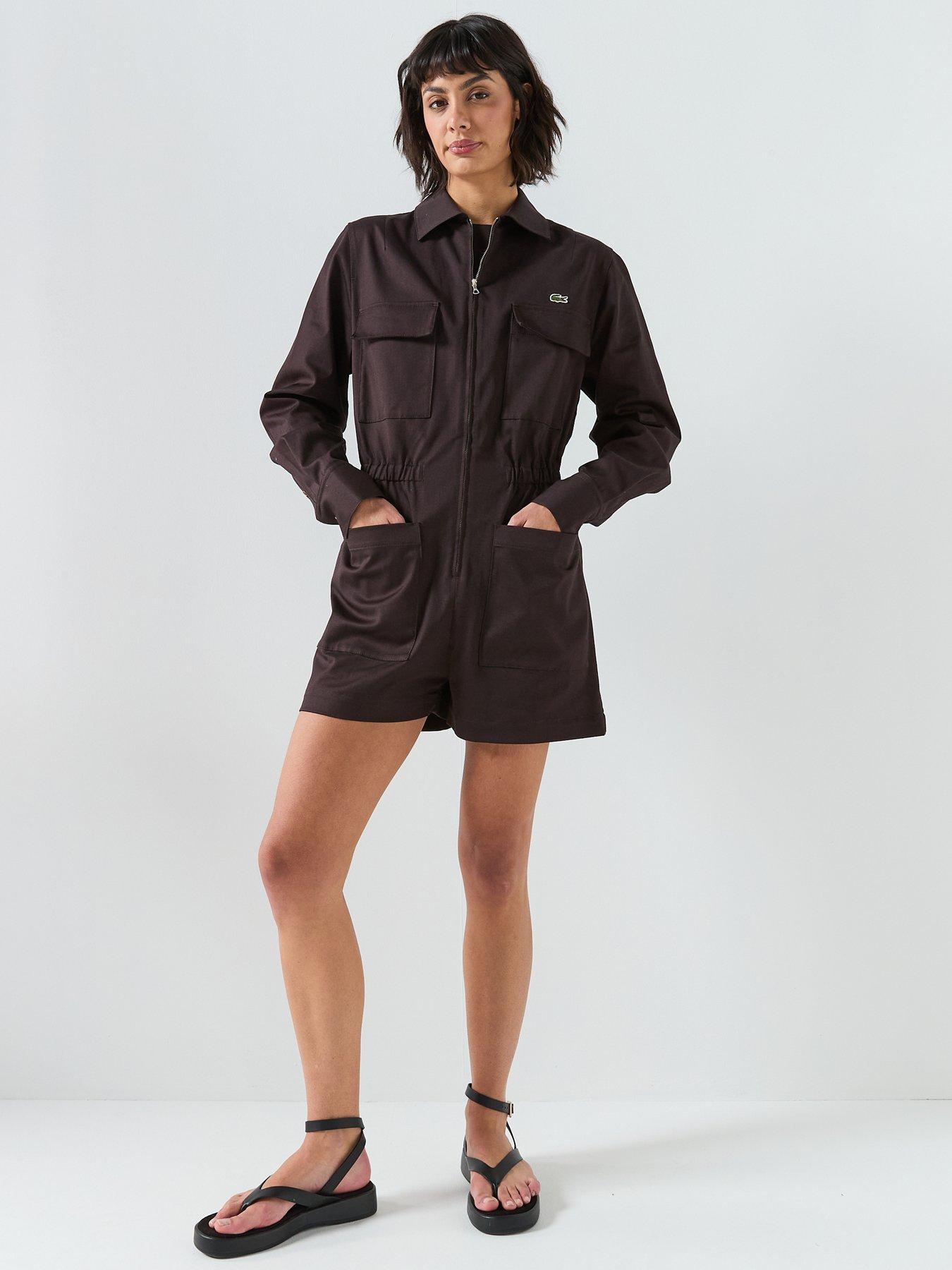 Image 3 of 6 of Lacoste Long Sleeve Playsuit - Brown
