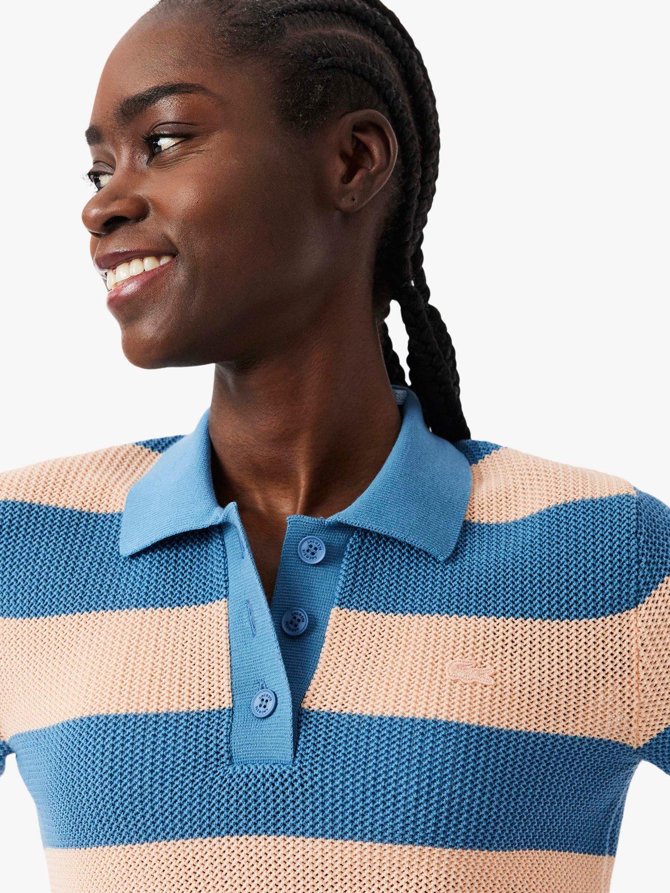 Lacoste Striped Polo Top - Blue/Peach | Very