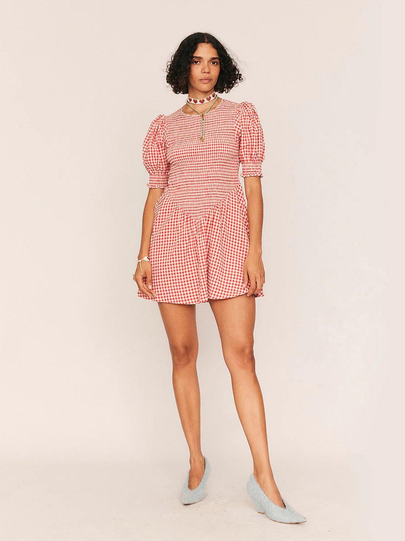 Image 1 of 4 of Summery Maude Check Mini Dress - Red