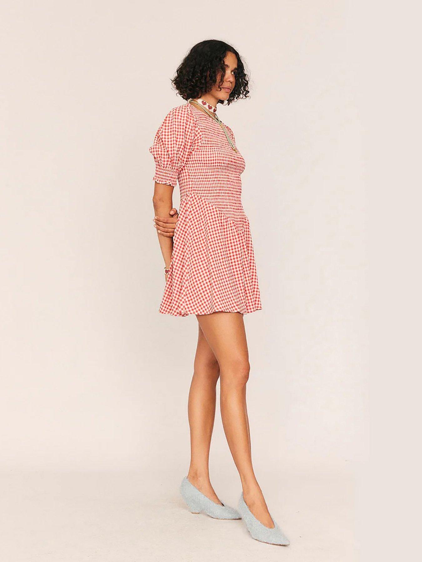 Image 3 of 4 of Summery Maude Check Mini Dress - Red