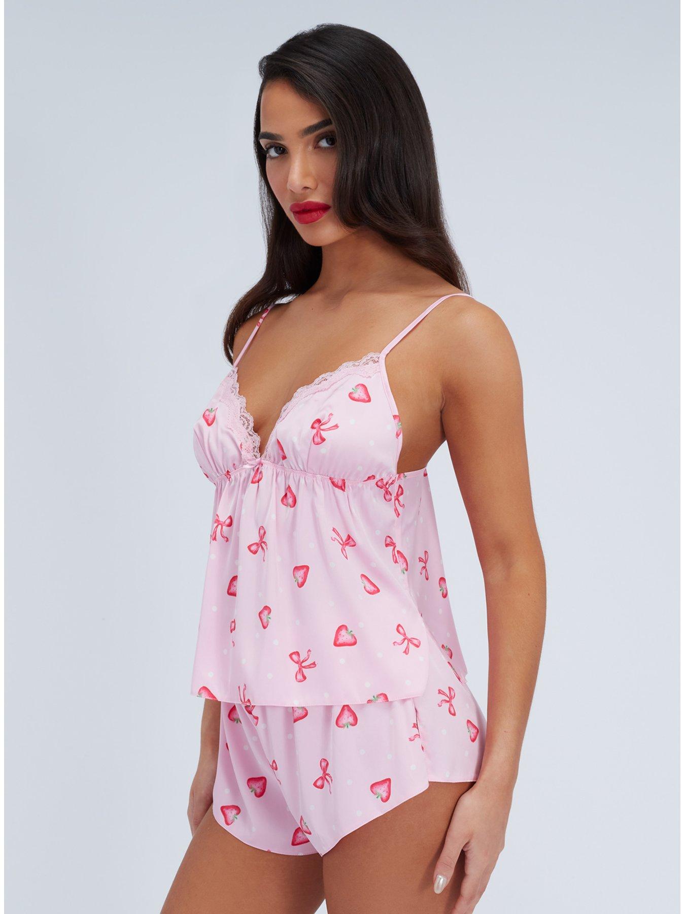Image 3 of 5 of Boux Avenue Kaya Strawberry Satin Cami Set - Pink