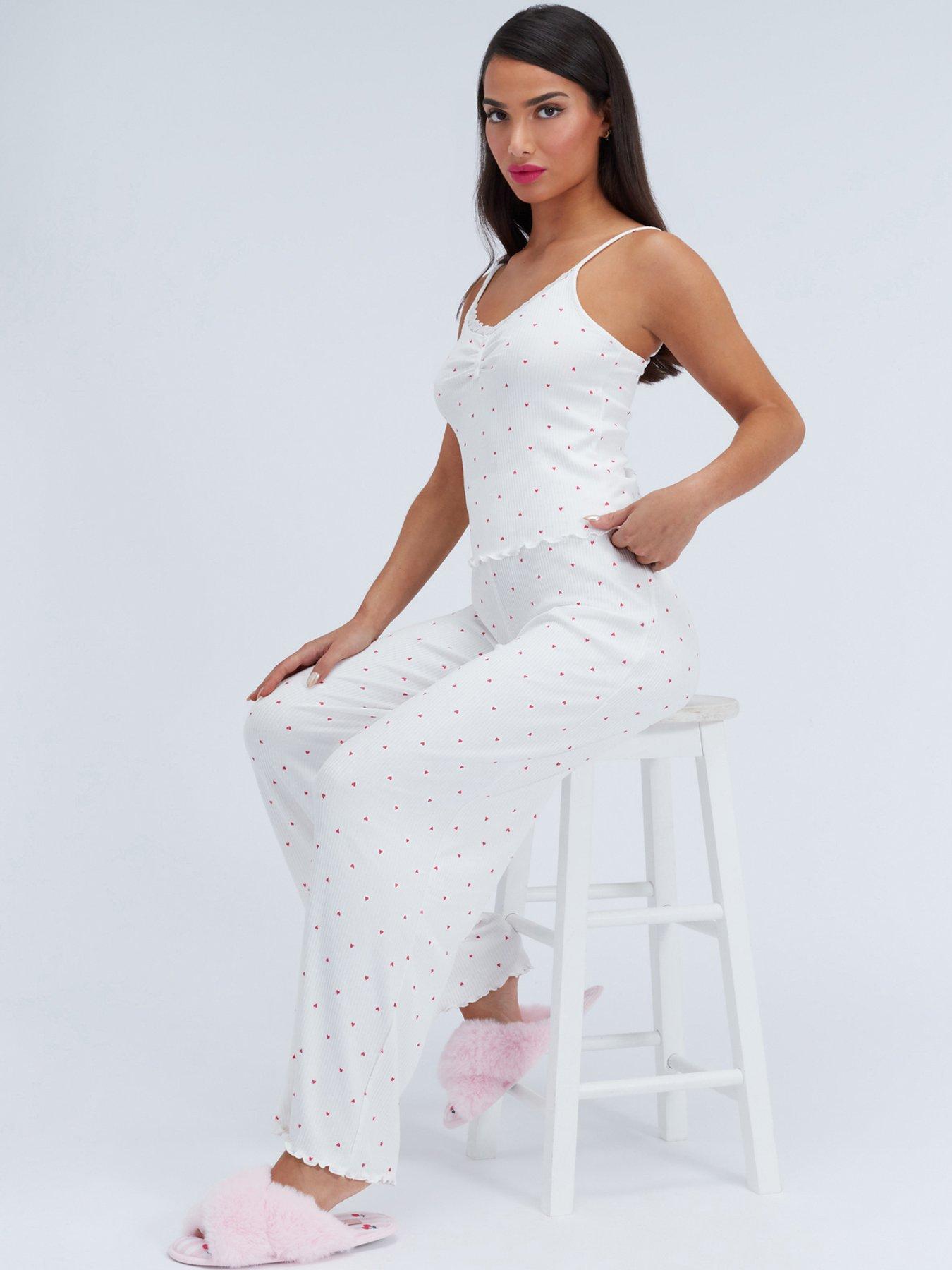 Boux Avenue Heart Lace Rib Pyjama Set - Ivory Mix