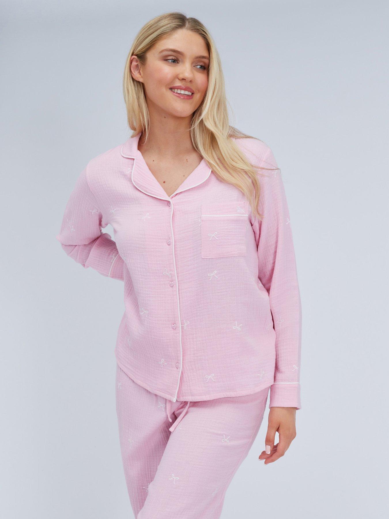 Boux Avenue Bow Emb Cotton Pyjama Set - Pink
