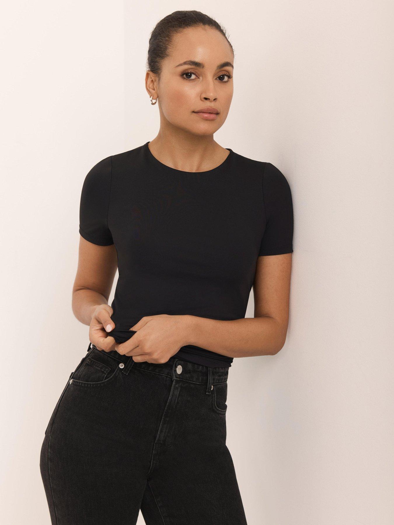 Mint Velvet Layering Short Sleeve Top - Black