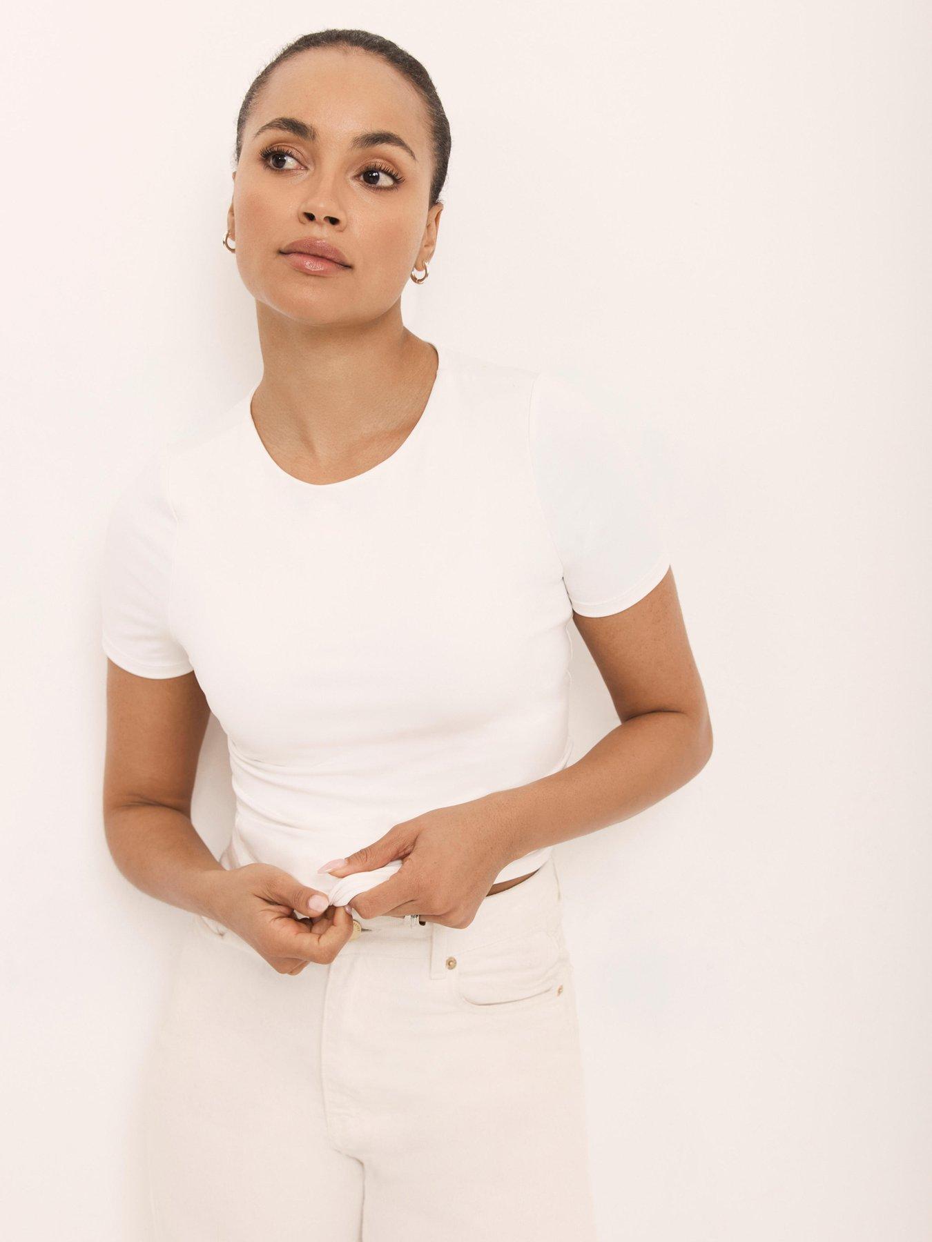 Image 1 of 6 of Mint Velvet Layering Short Sleeve Top - White