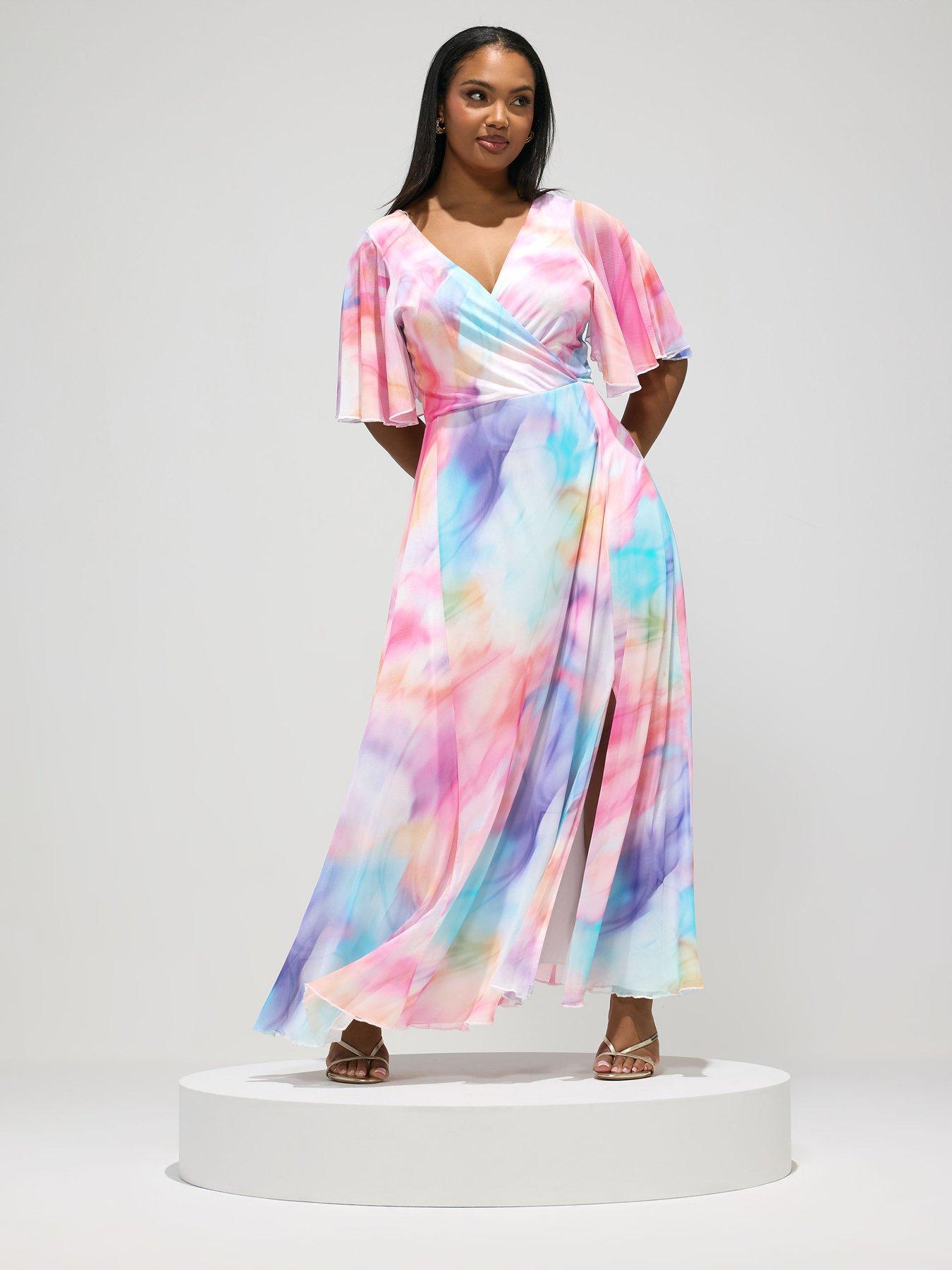 Yours Curve Blur Mesh Wrap Maxi Dress