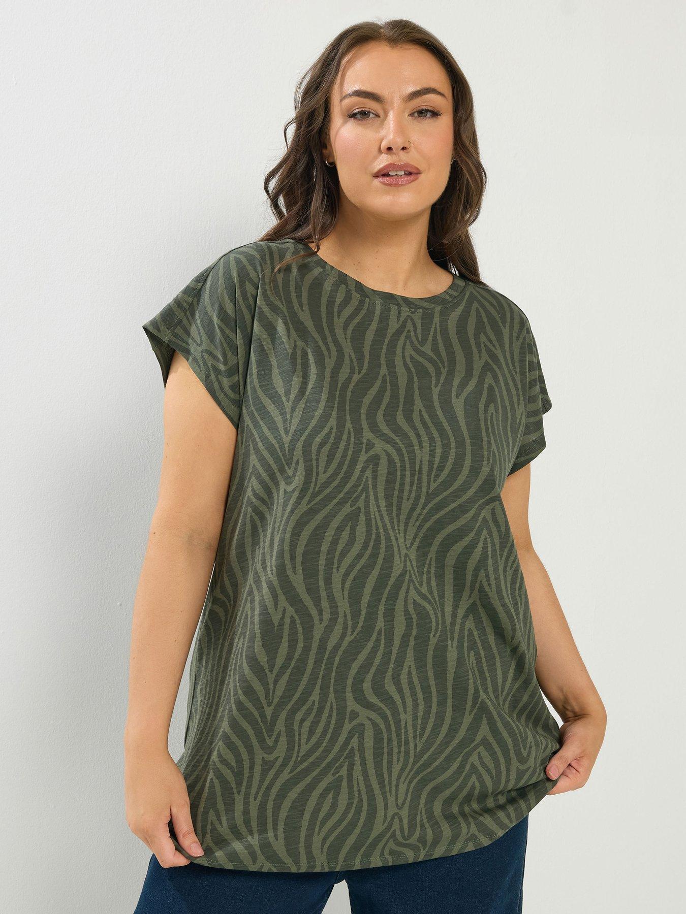 Yours Curve Printed Grown On Slub T-shirt, Green, Size 22-24, Women