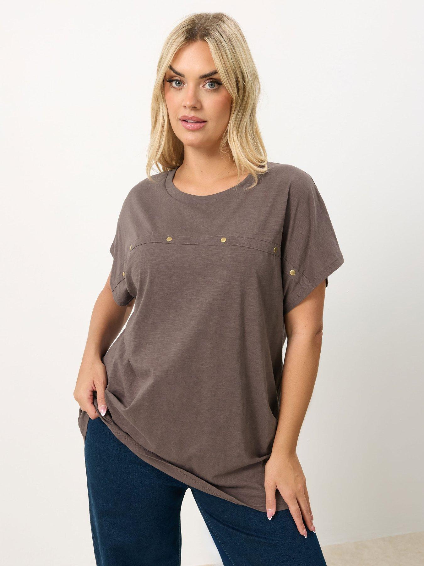 Yours Curve Cotton Slub Stud Top