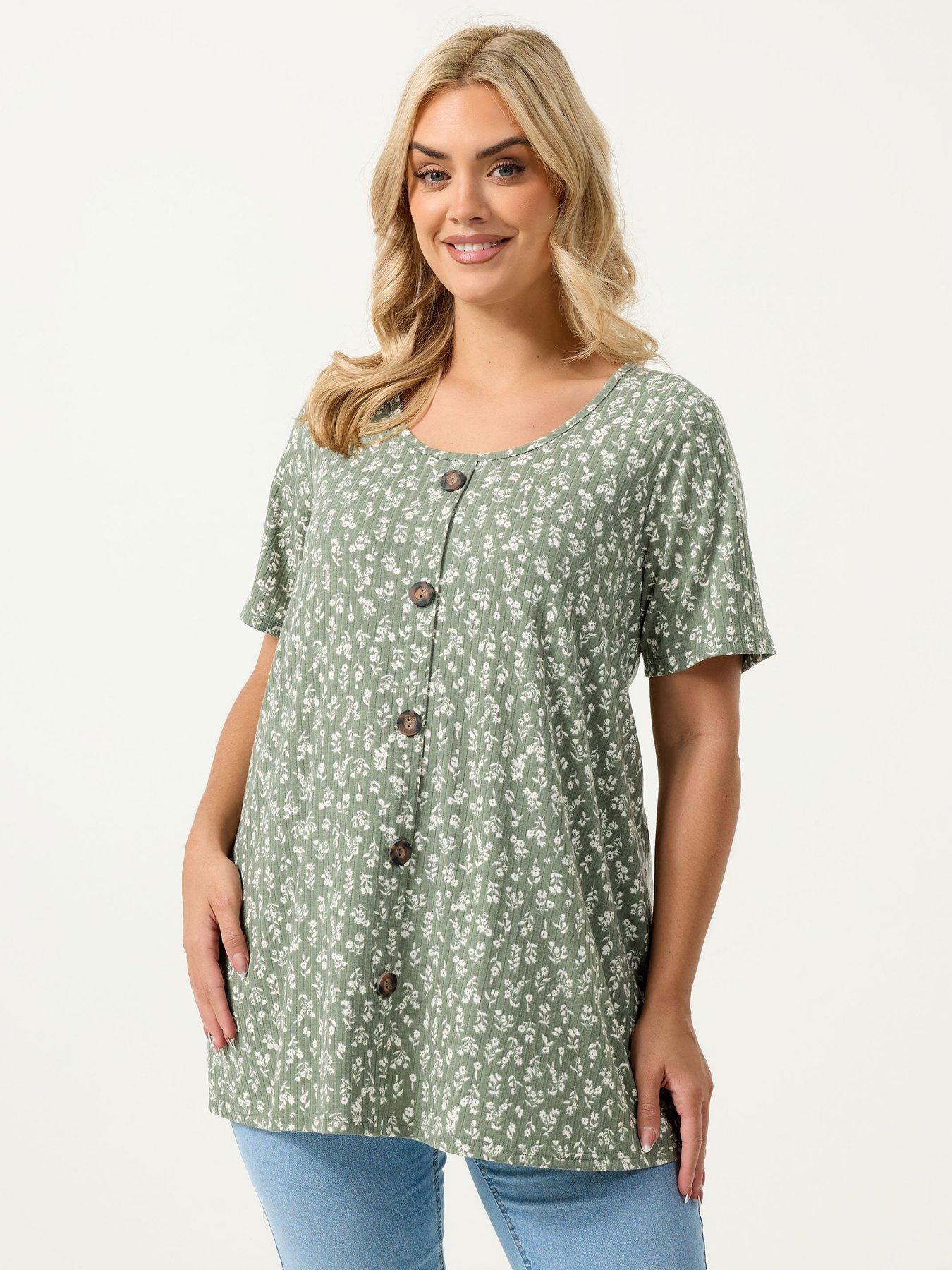 Yours Curve Rib Swing Button Front T-shirt | Very