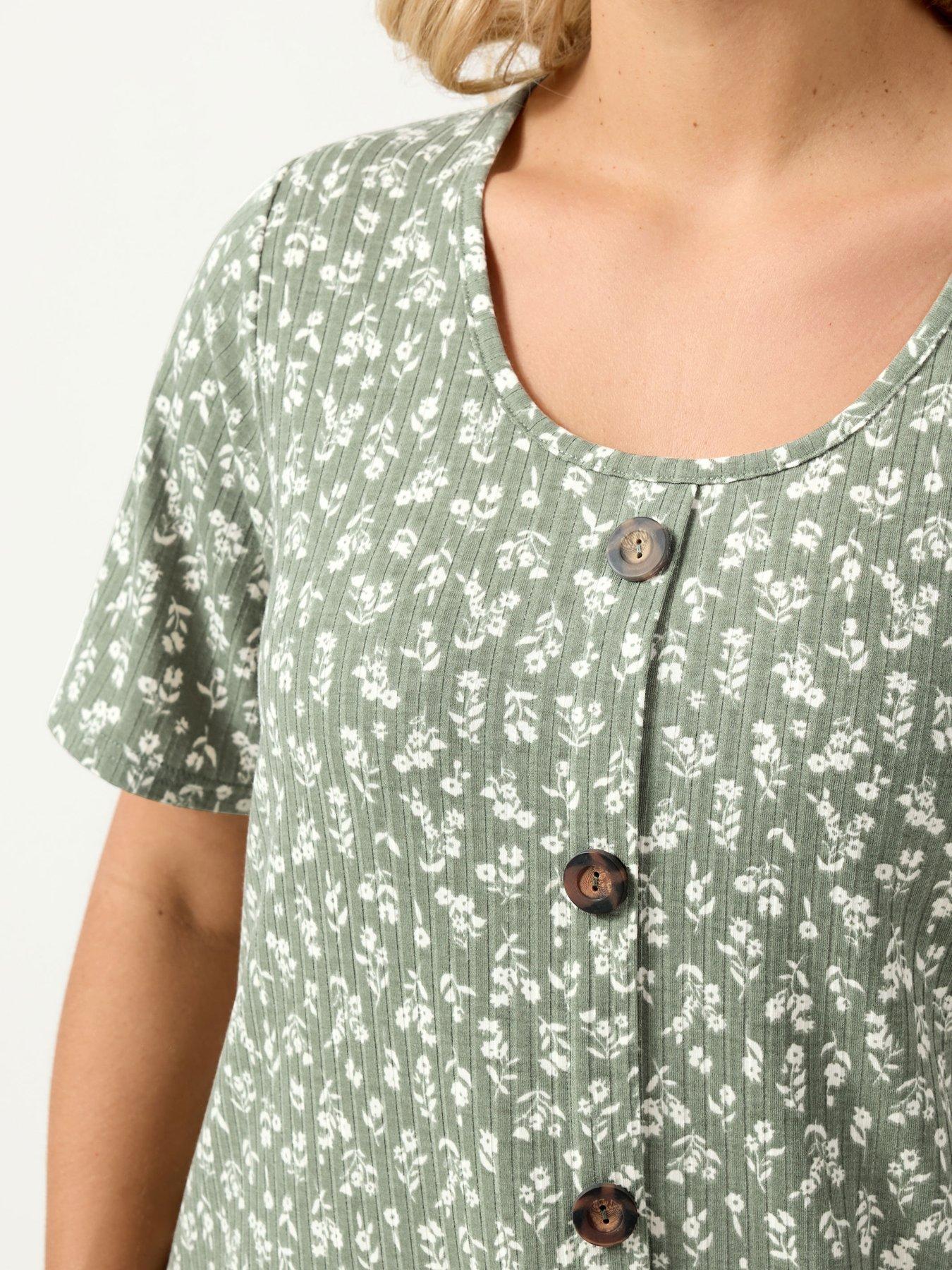 Yours Curve Rib Swing Button Front T-shirt | Very
