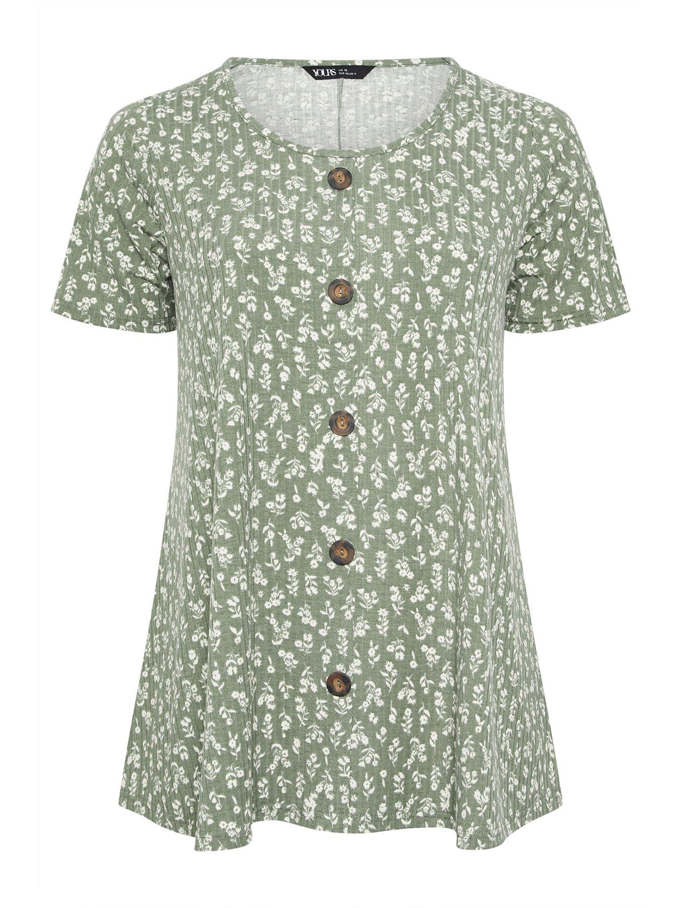 Yours Curve Rib Swing Button Front T-shirt | Very