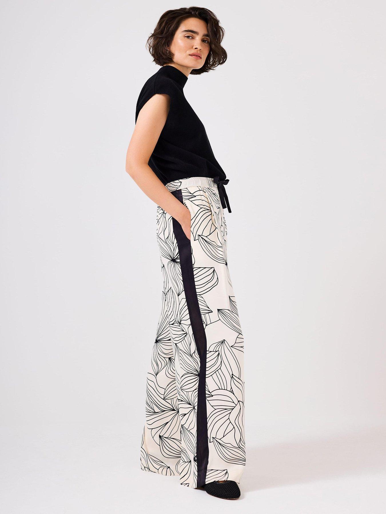 Mint Velvet Lainey Print Wide Trouser - Cream