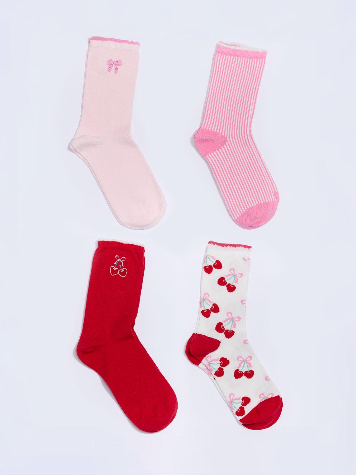 Boux Avenue Cherry Valentines Socks Gift Box 4 Pack - Red Mix