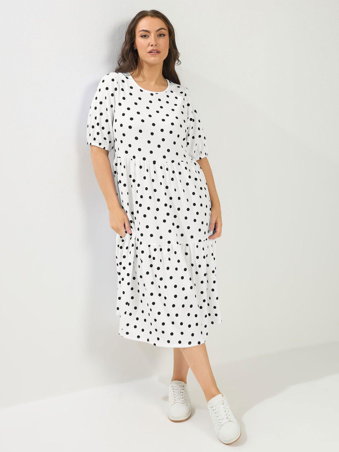 Yours Curve Puff Sleeve Tierred Midaxi Polka Dress
