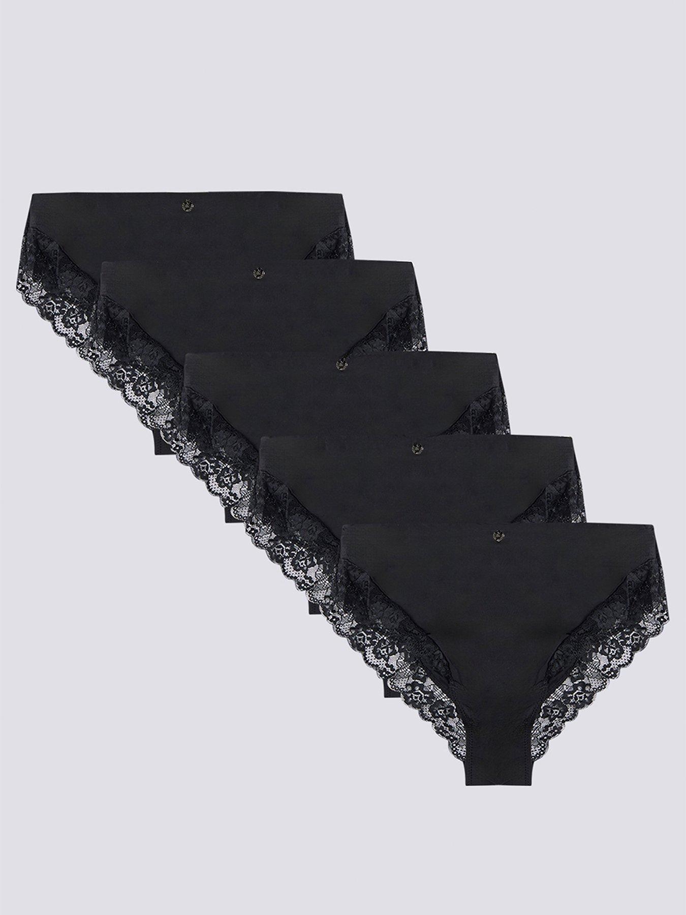 Boux Avenue Microfibre  &  Lace High Waisted Briefs 5 Pack - Black