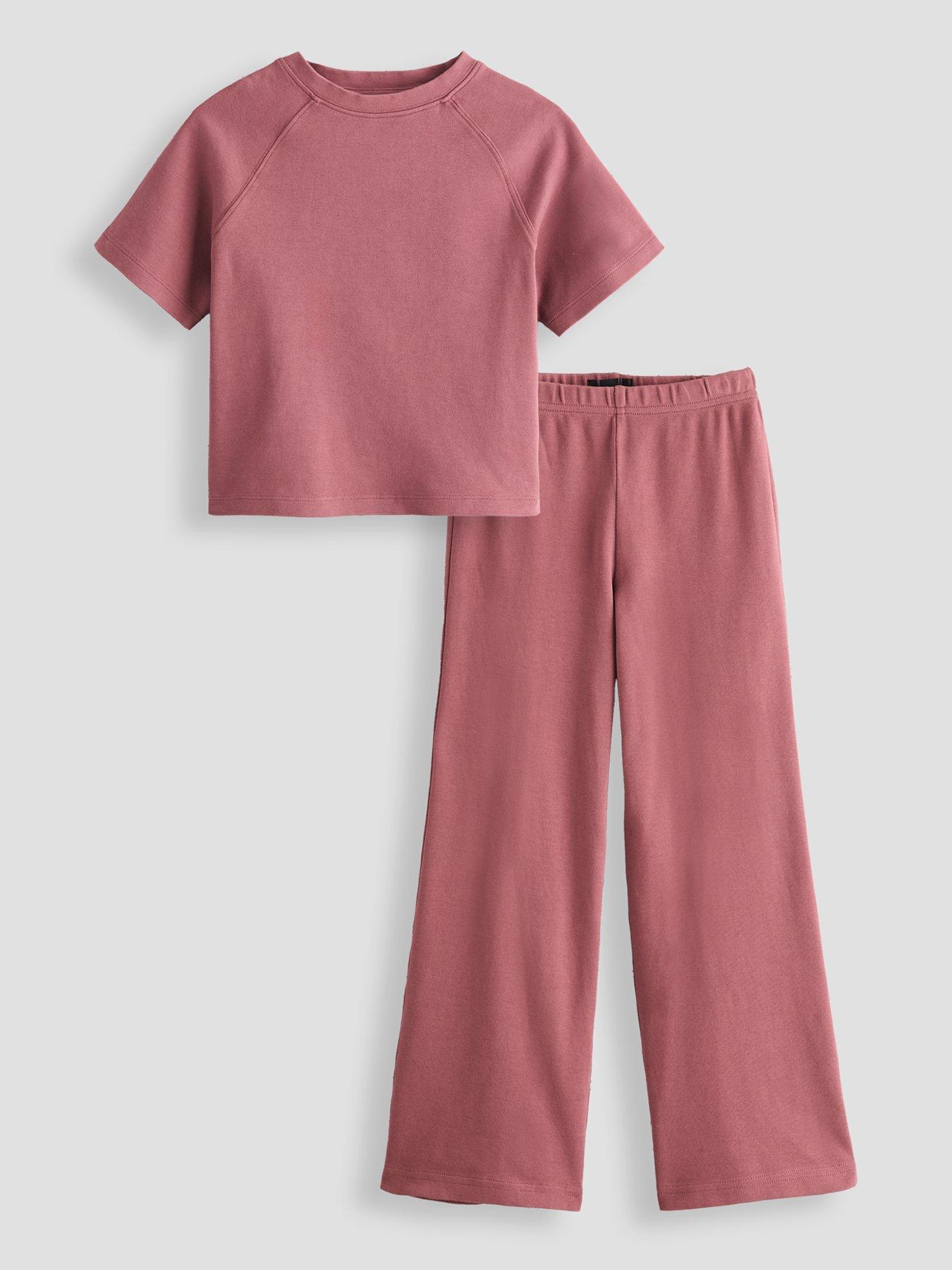 Image 1 of 4 of The Very Collection Girls Acid Wash Oversized Top And Wide Leg Trouser Outfit - Red