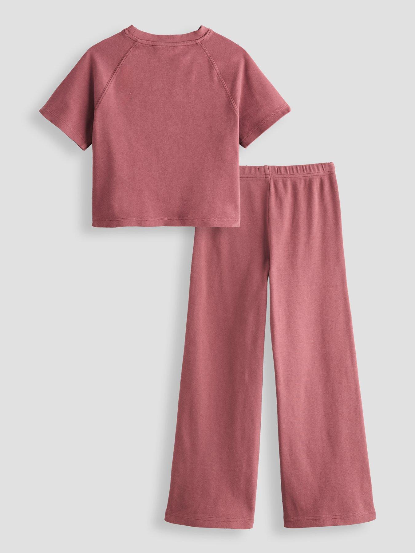 Image 2 of 4 of The Very Collection Girls Acid Wash Oversized Top And Wide Leg Trouser Outfit - Red