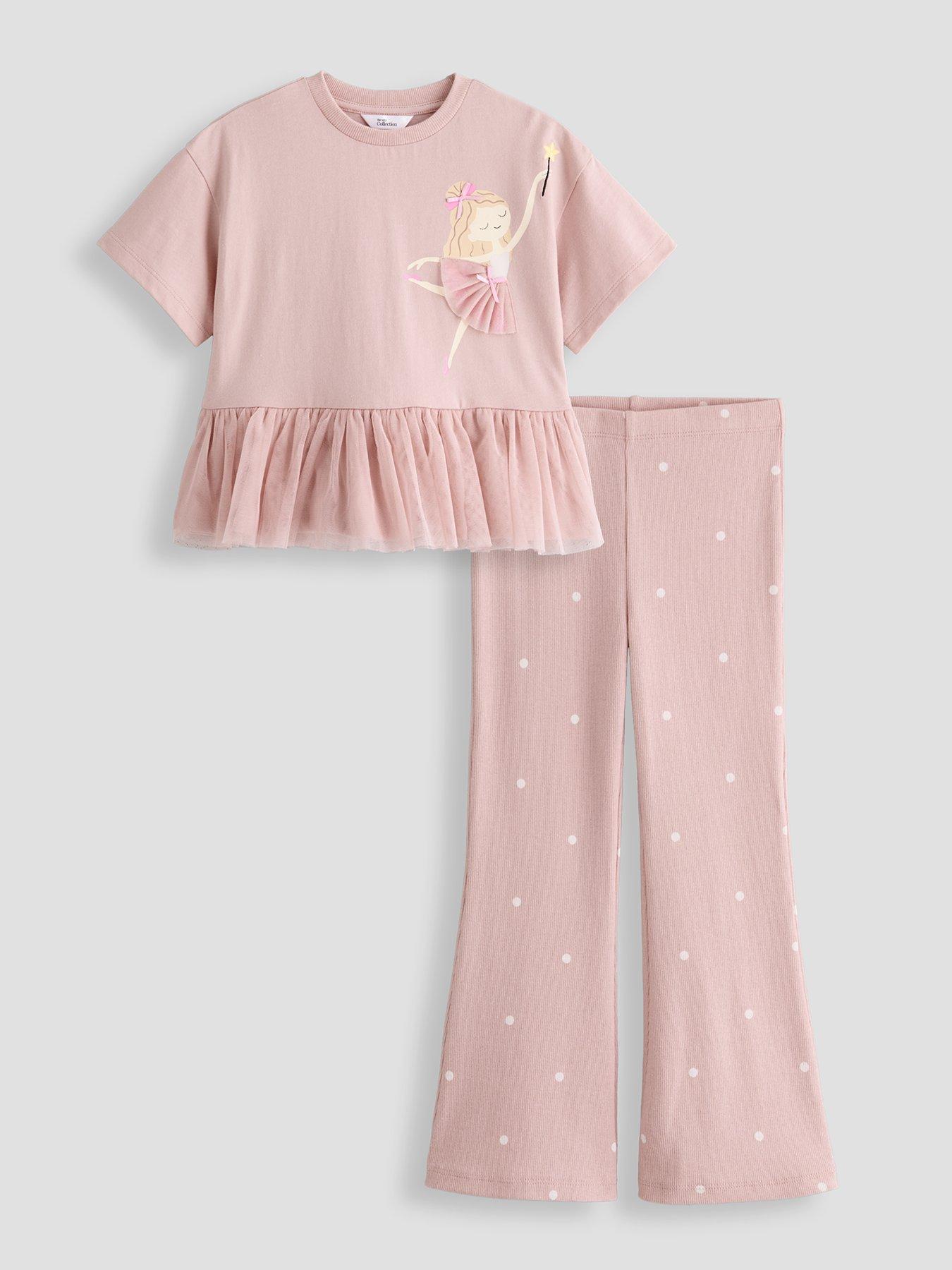 The Very Collection Girls Peplum Mesh Rib Legging Set - Pink