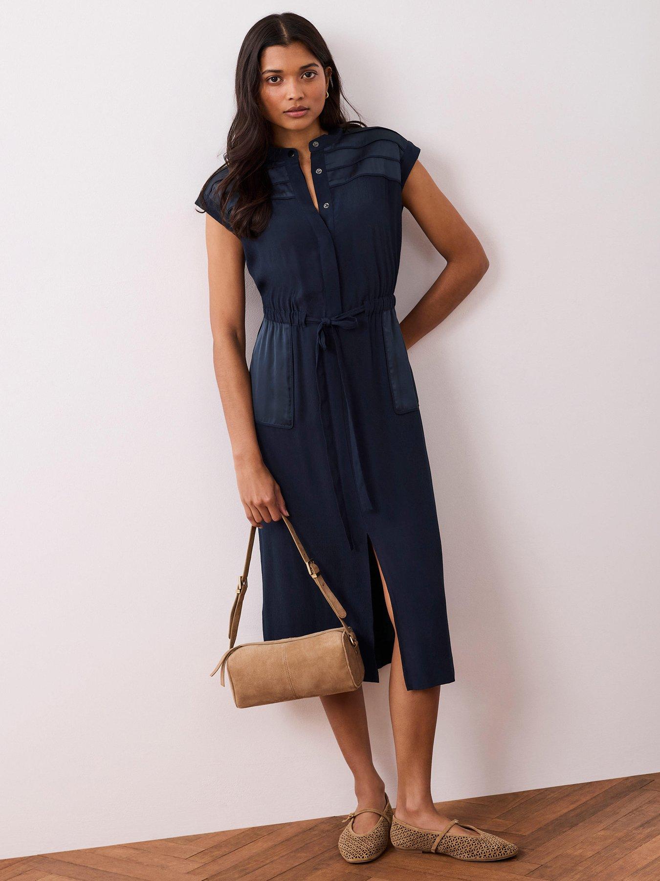Mint Velvet Navy Utility Satin Shirt Dress