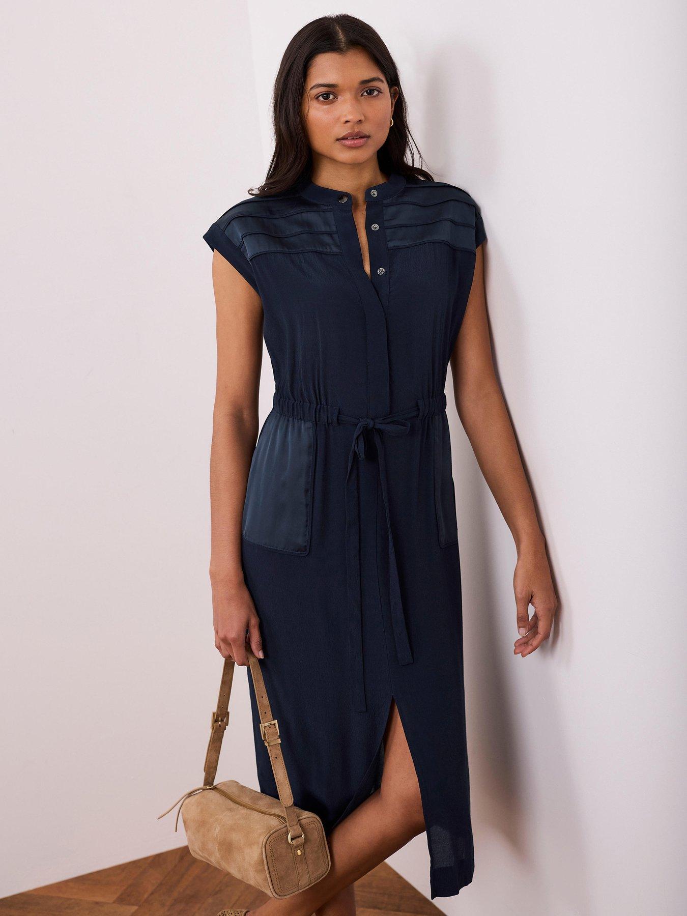 Mint Velvet Utility Satin Shirt Dress - Blue | Very
