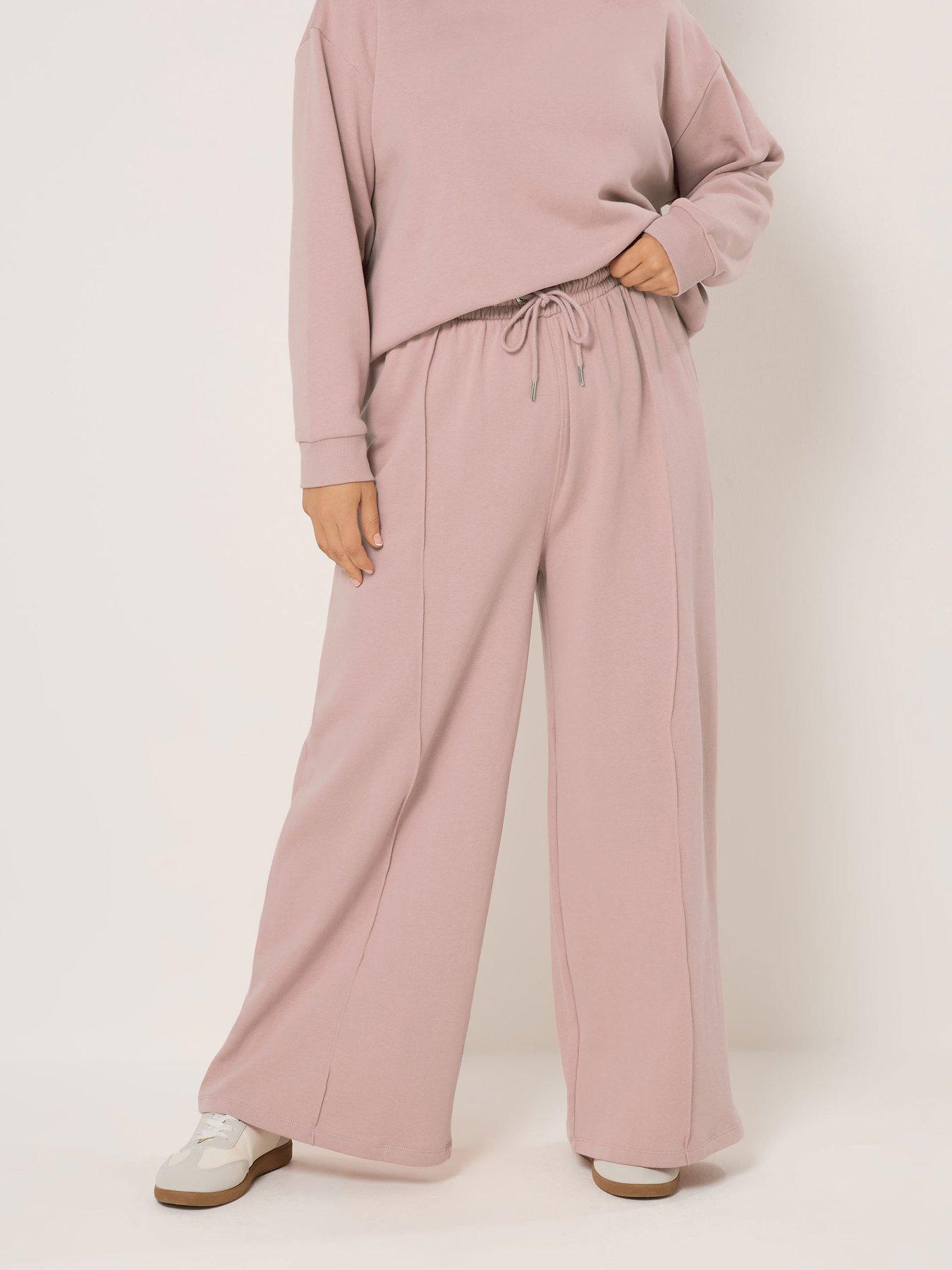 Yours Curve Crew Neck Sweatshirt  &  Jogger Set - Pink