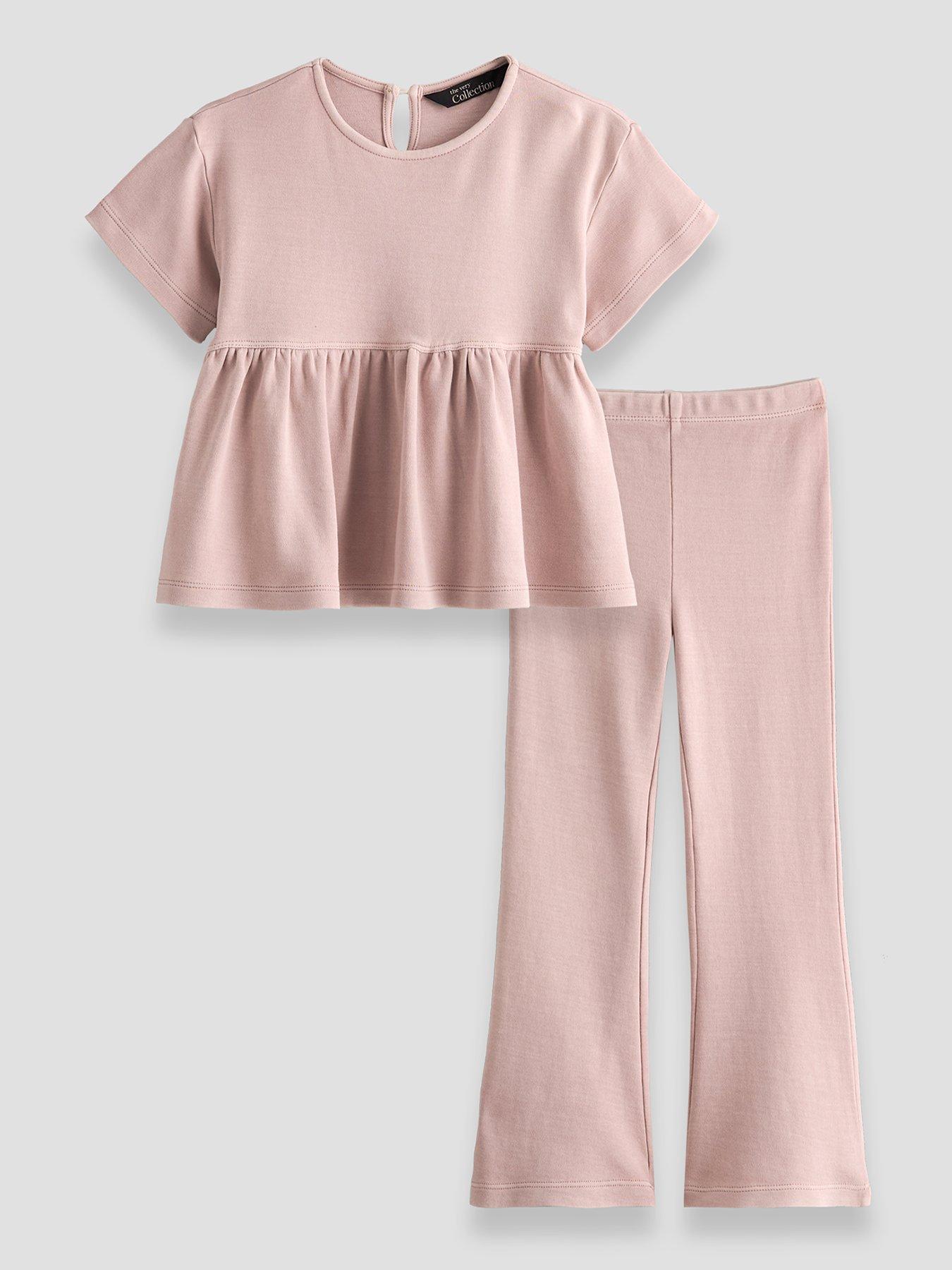 The Very Collection Girls Short Sleeve Peplum Washed Top And Legging Set - Light Pink