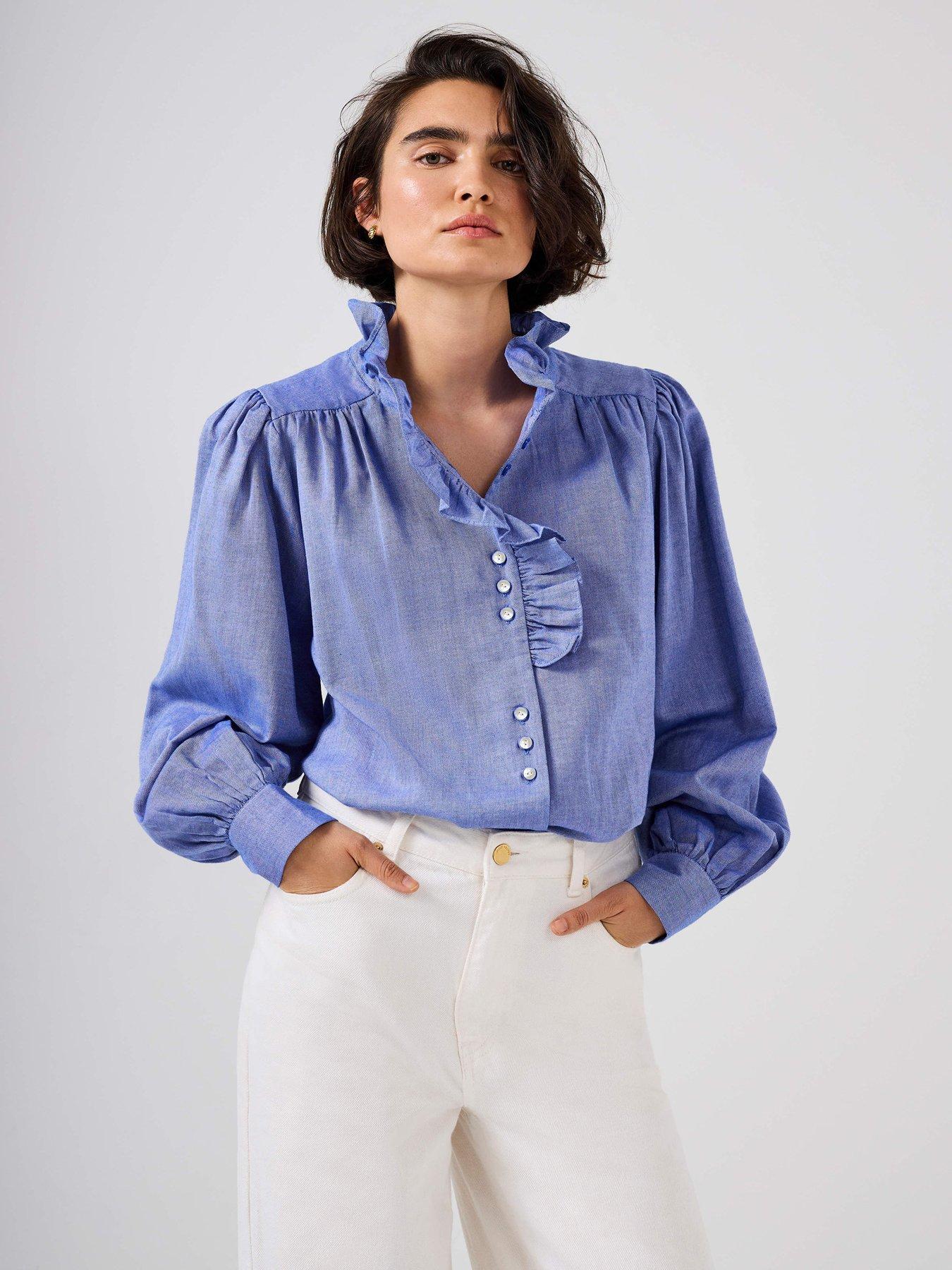 Mint Velvet Chambray Ruffle Blouse - Blue
