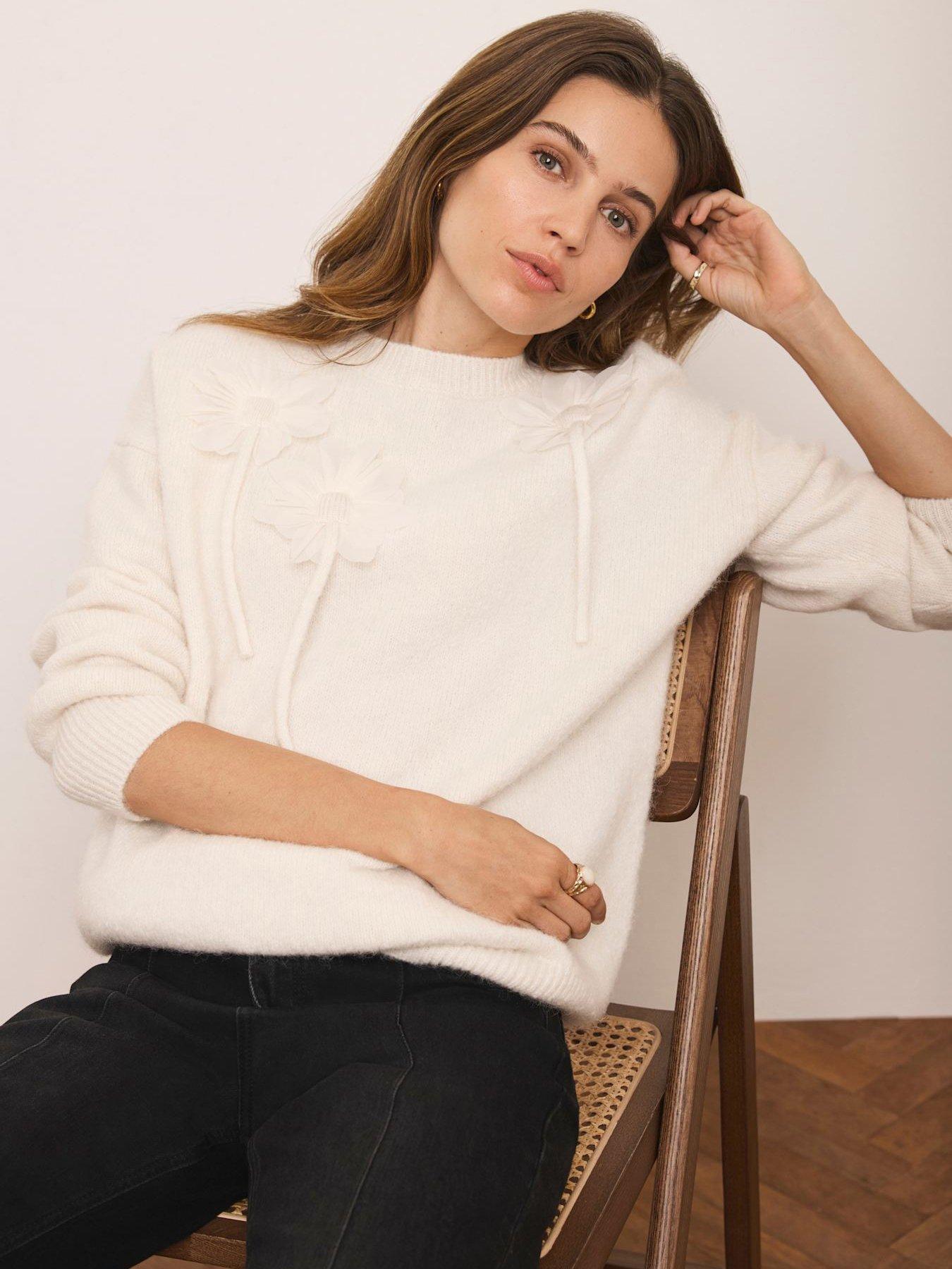 Mint Velvet Flower Detail Jumper - Cream