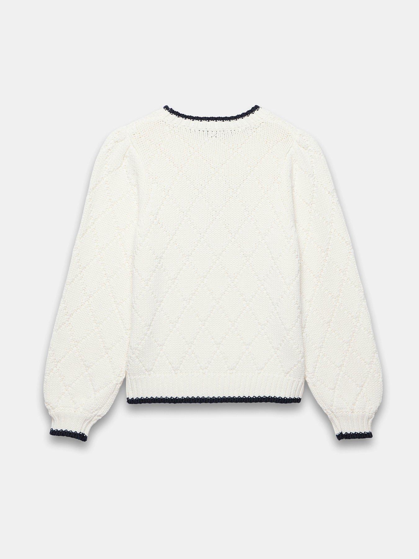 Image 4 of 4 of Mint Velvet Ivory Fish Motif Jumper - White
