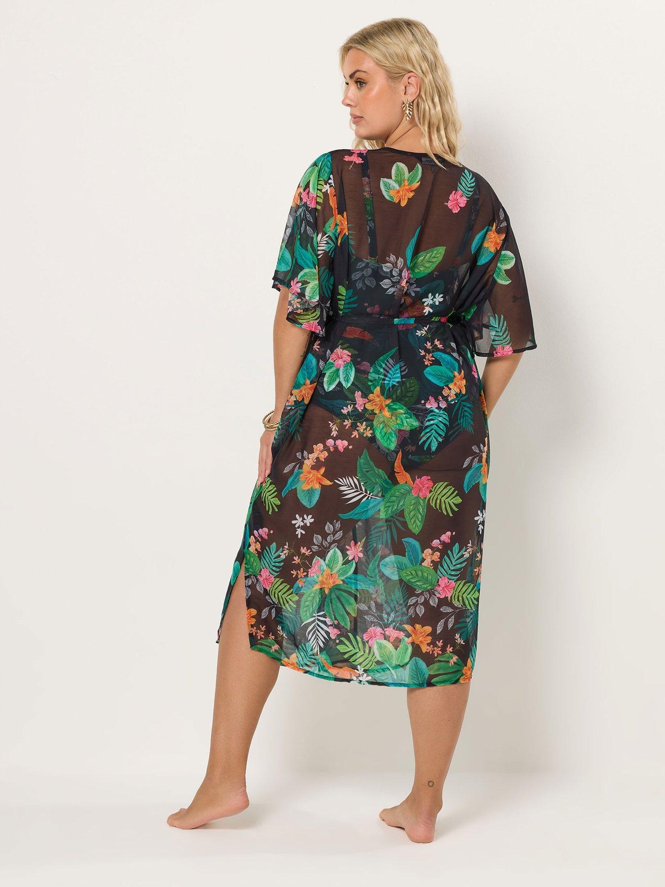 Image 2 of 6 of Yours Curve Tropical Midaxi Coverup