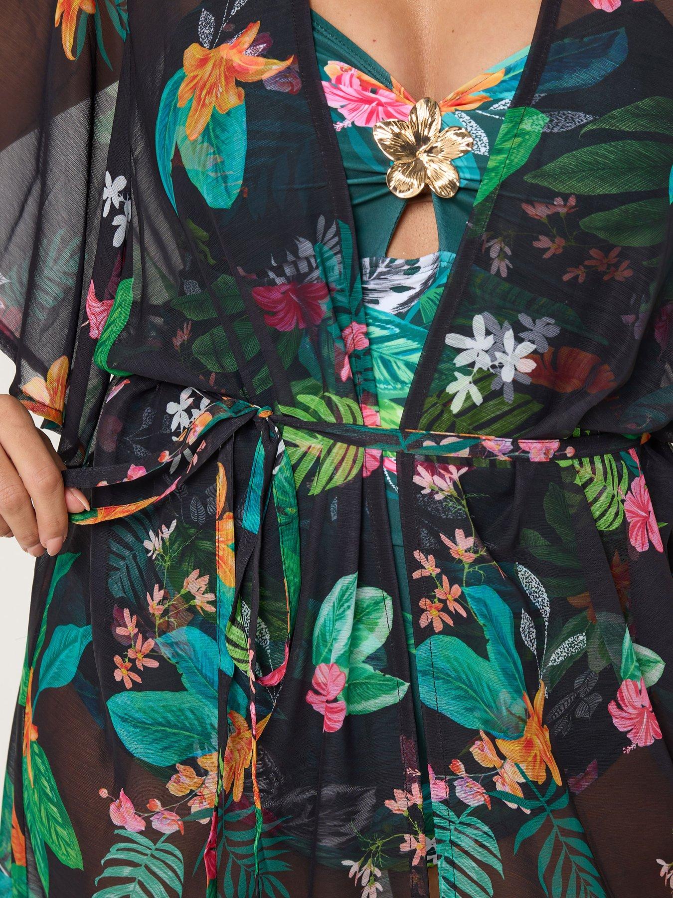 Image 5 of 6 of Yours Curve Tropical Midaxi Coverup