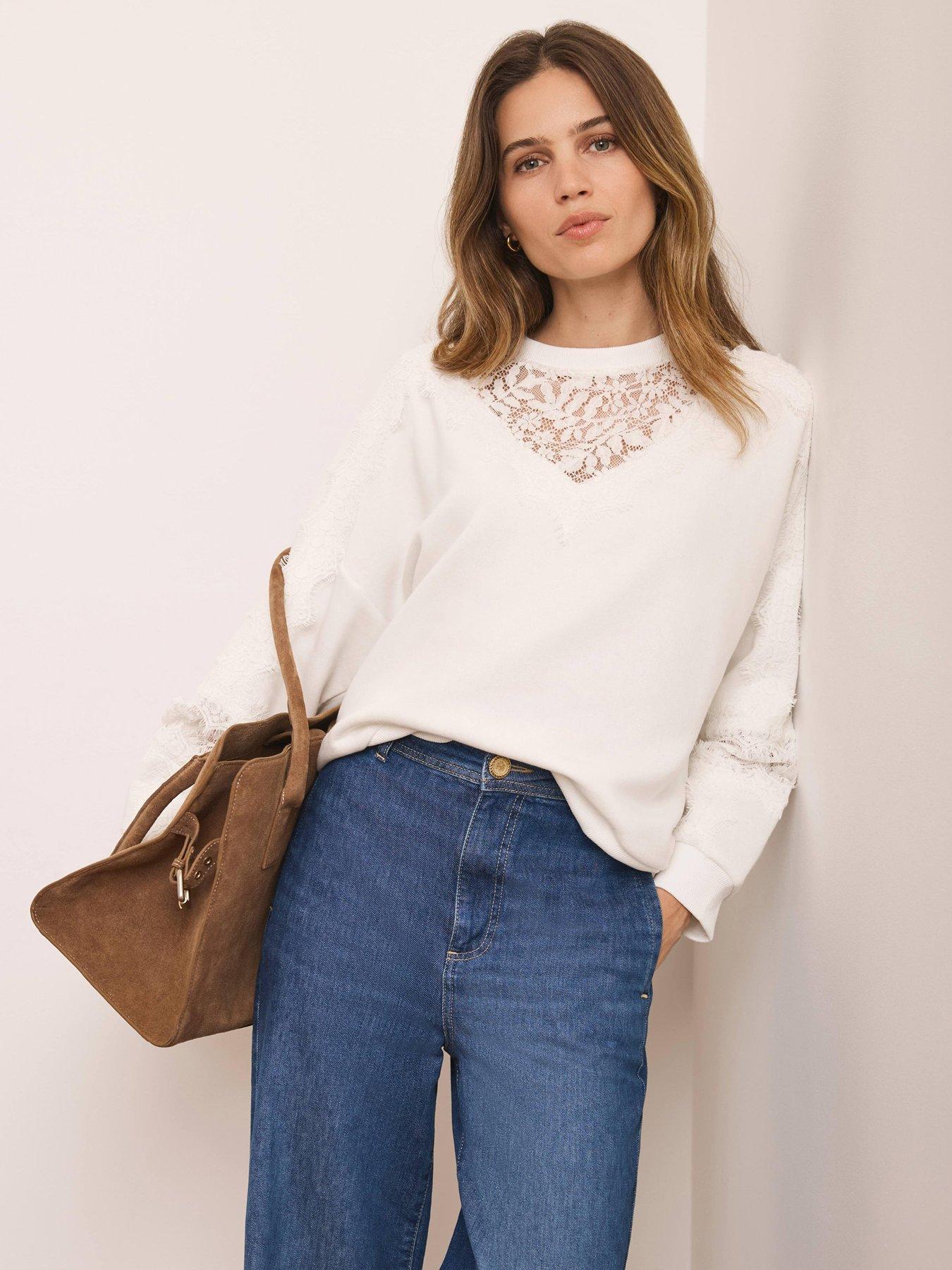 Mint Velvet Lace Insert Sweatshirt - White