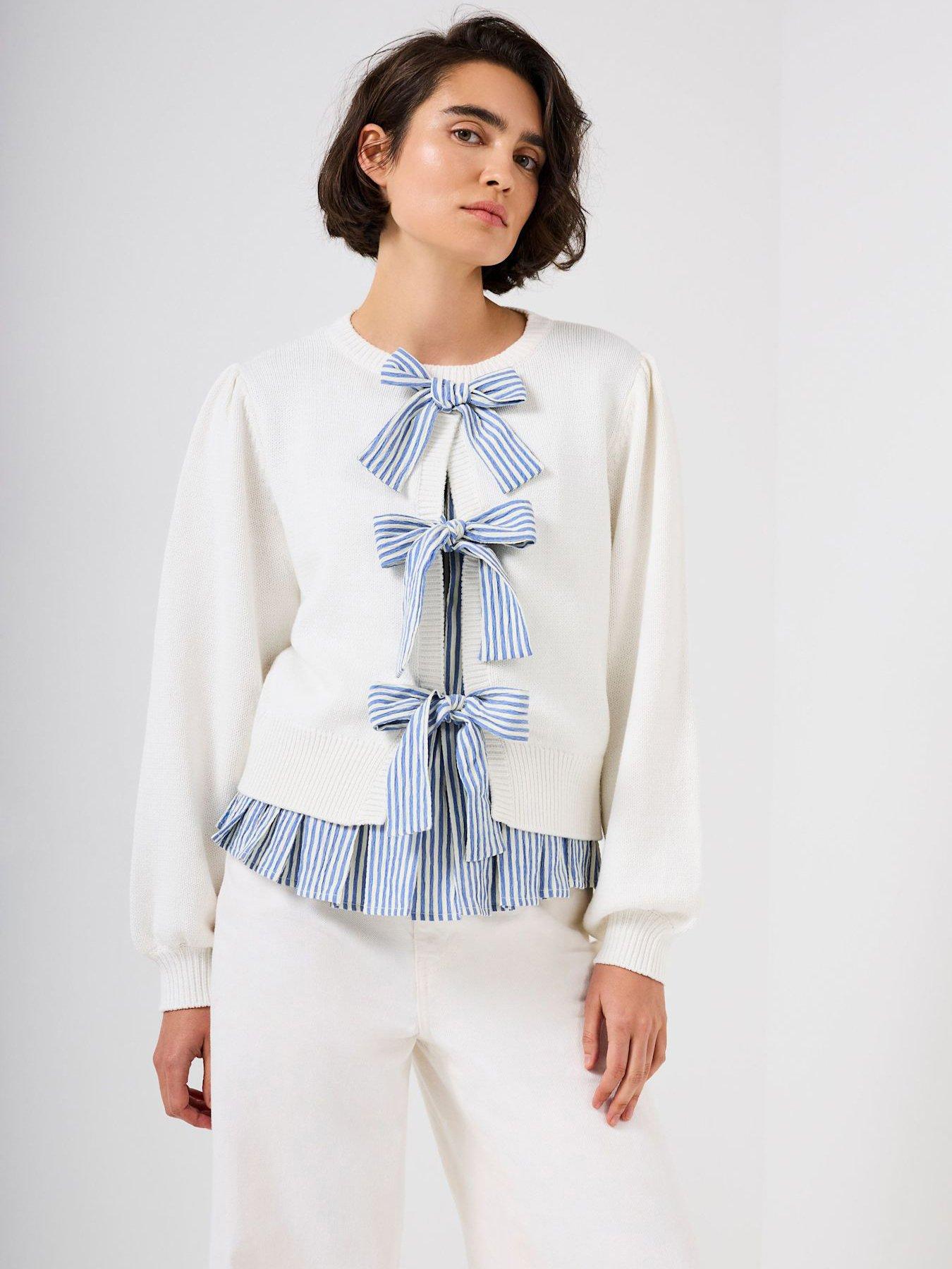 Mint Velvet Woven Mix Stripe Jumper - White